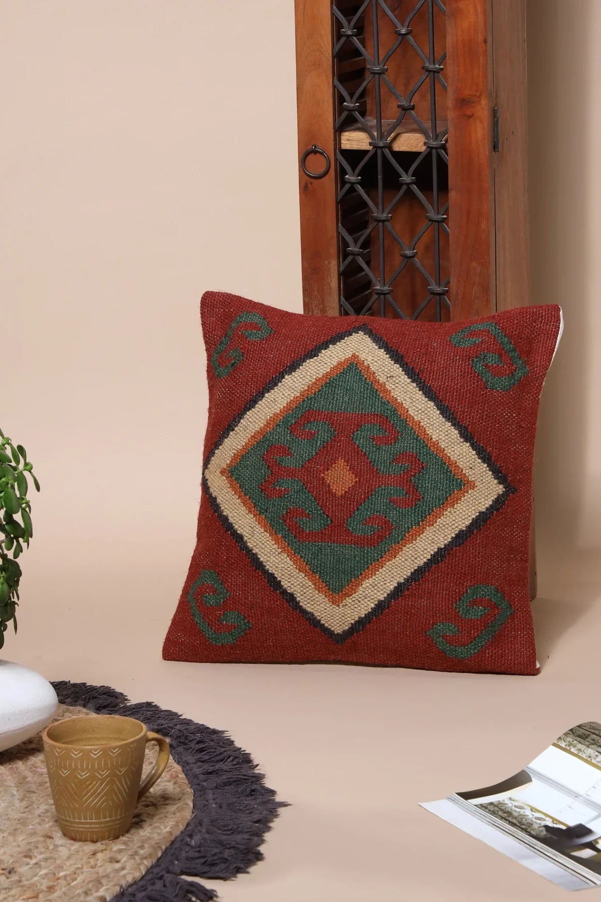Designer Hand-made Jute Cushion Cover - SanskrutiHomes