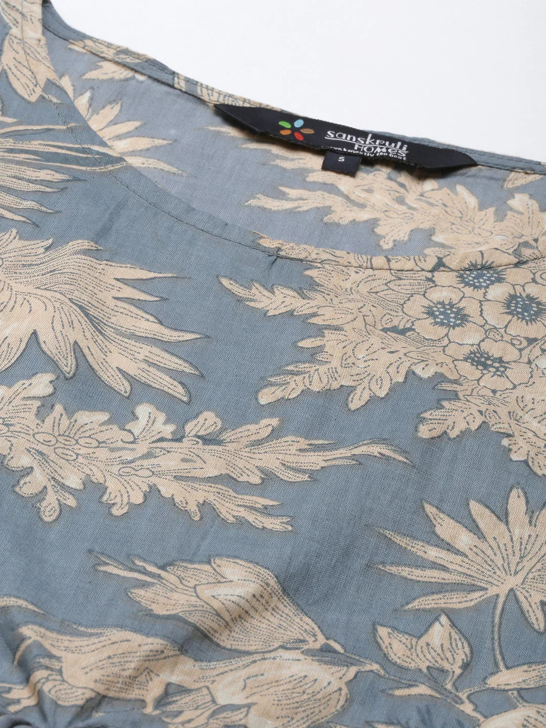 Powder Blue Cotton Printed Kaftan and Pajama Set - SanskrutiHomes