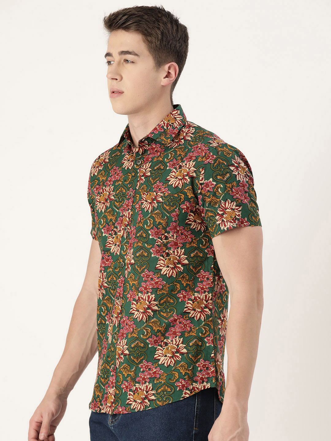 Green Cotton Printed Shirt