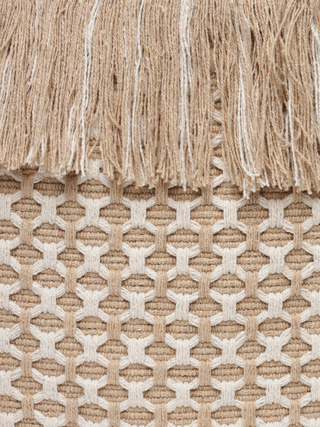 Beige Tasseled Hand Woven Tote Bag