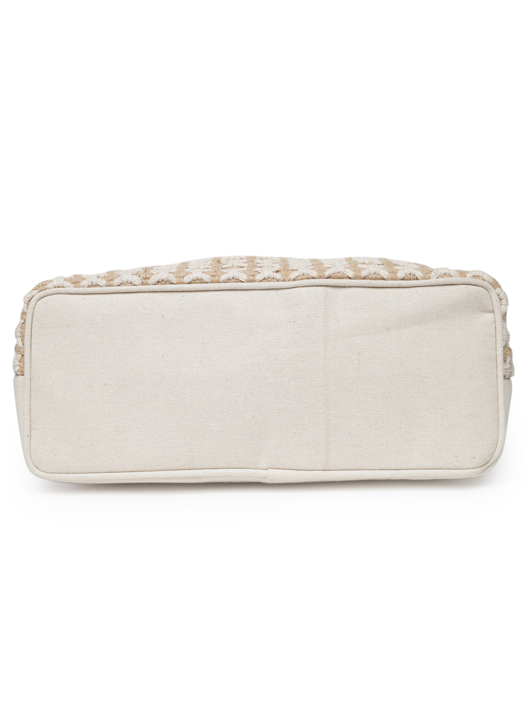 Beige Tasseled Hand Woven Tote Bag