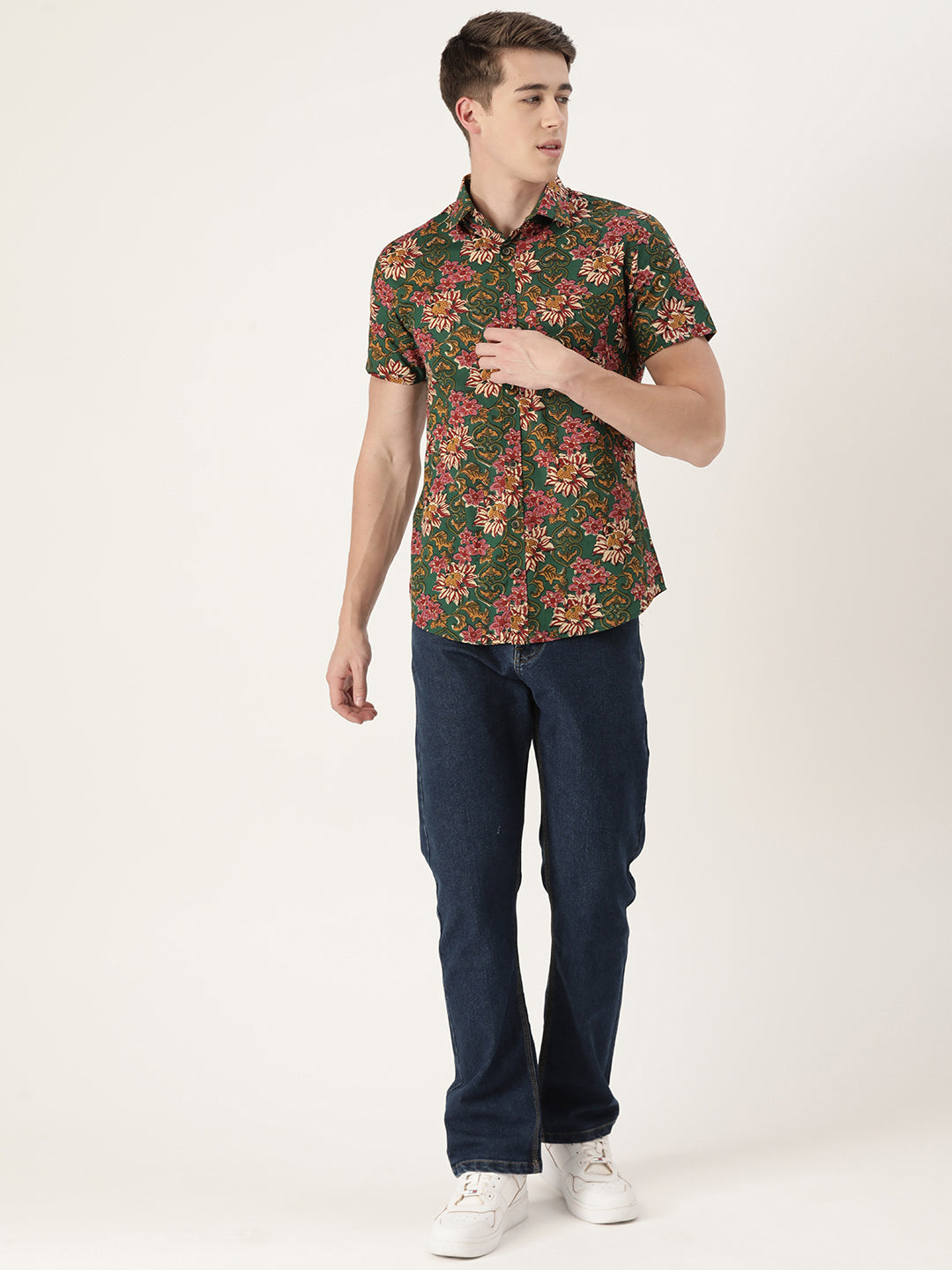 Green Cotton Printed Shirt