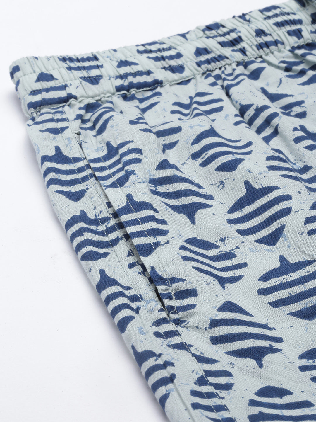 Blue/White Cotton Printed Night Suit Set with Payjama