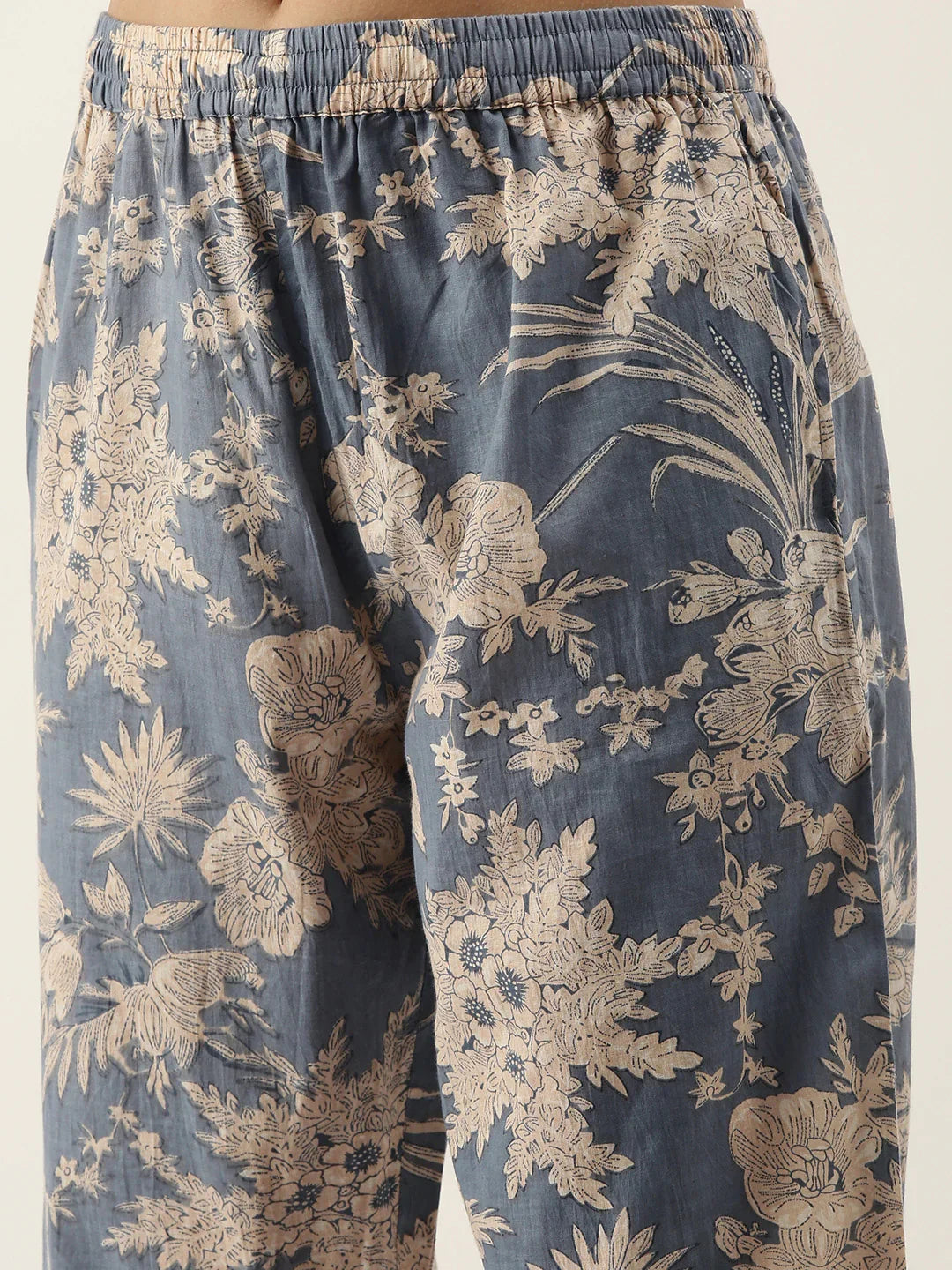 Powder Blue Cotton Printed Kaftan and Pajama Set - SanskrutiHomes