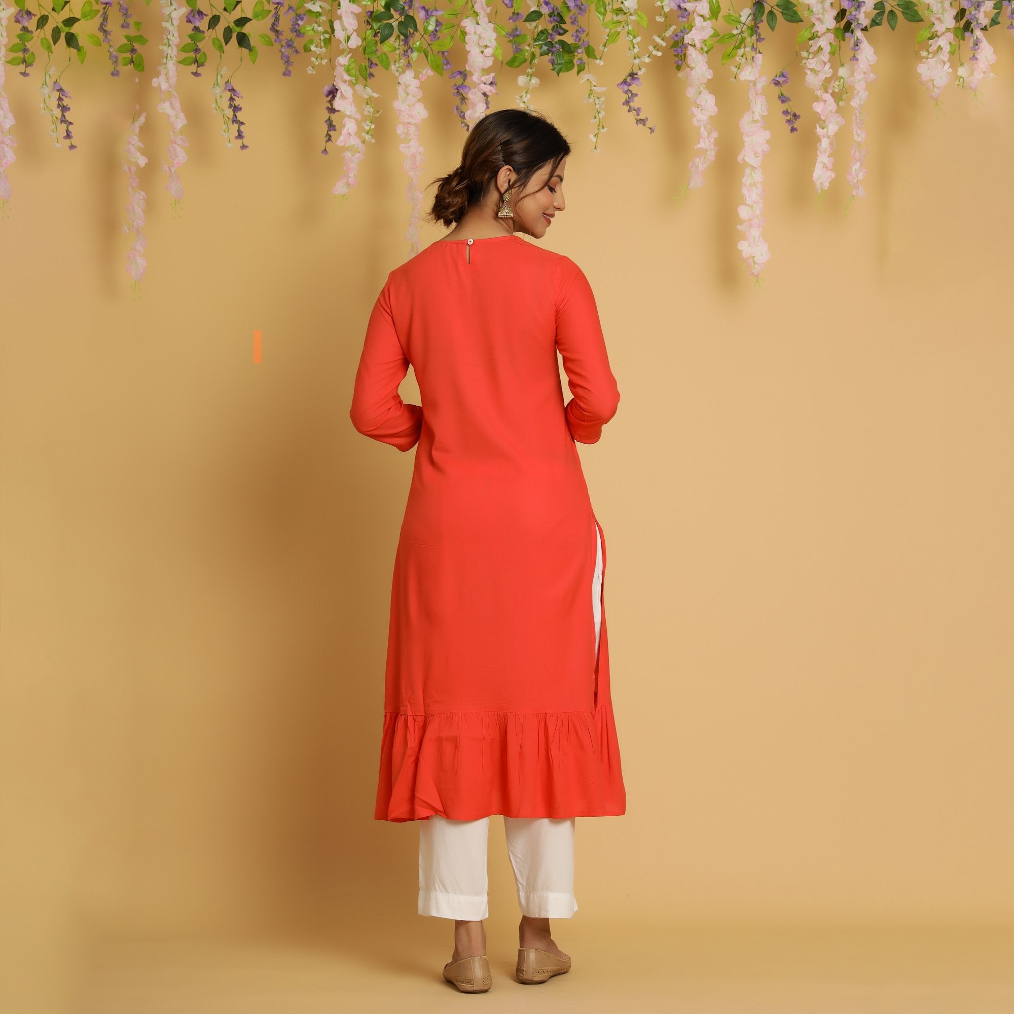RangDeep Women Tangerine Embroidered Straight Kurti
