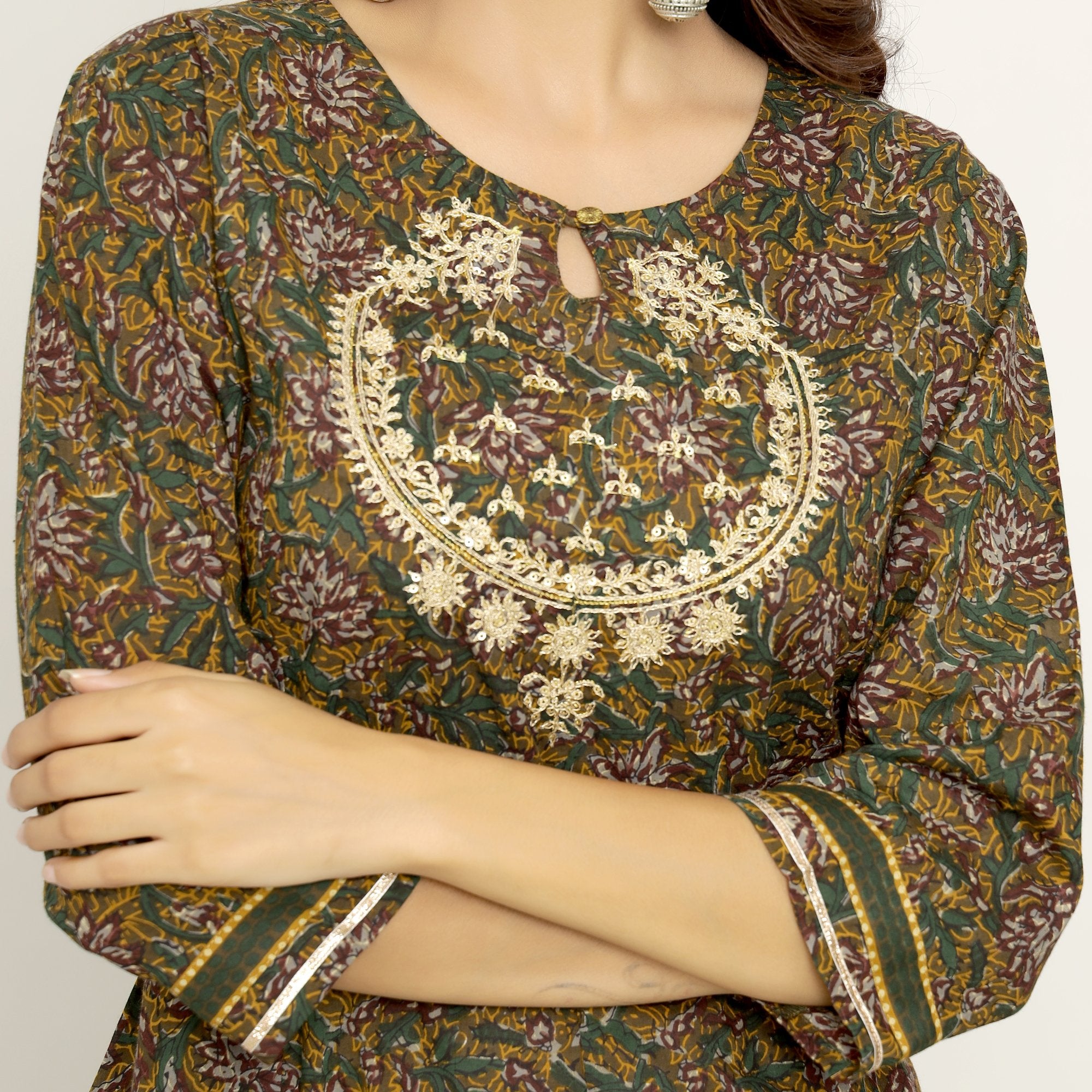 Rang Deep Women Green Cotton Kurti with plazzo