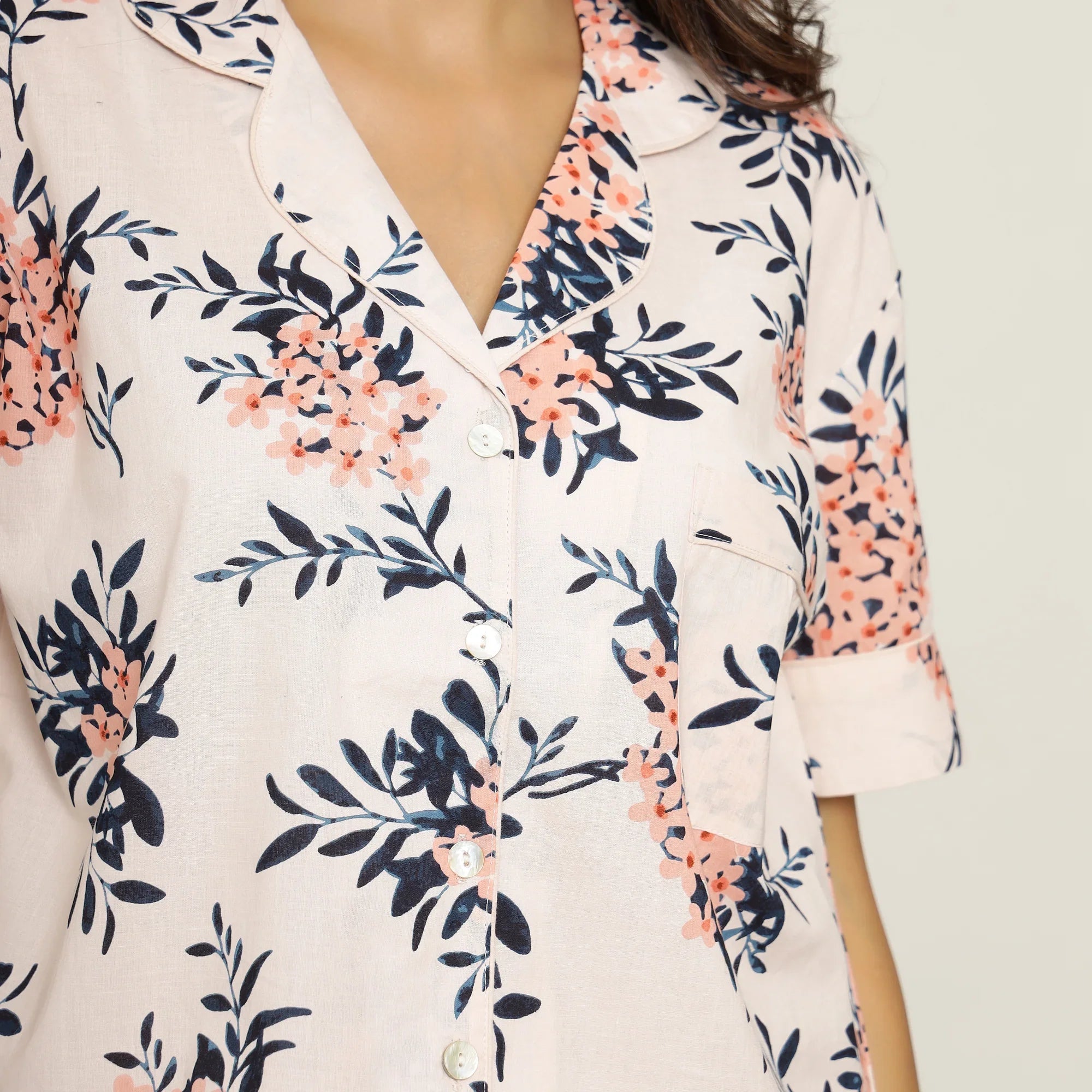 Baby Pink Cotton Printed Night Suit Set - SanskrutiHomes