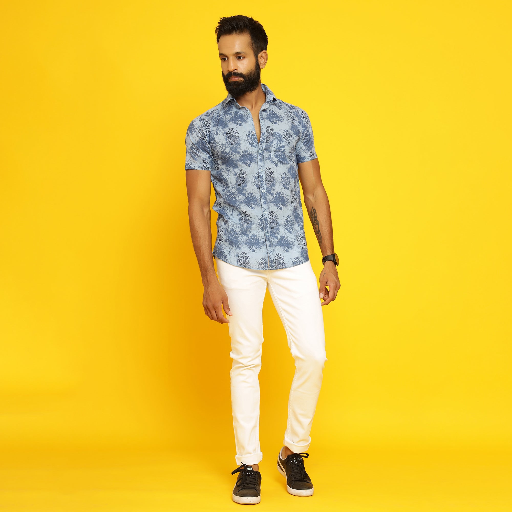 Sanskruti Homes Light Blue Cotton Printed Shirt