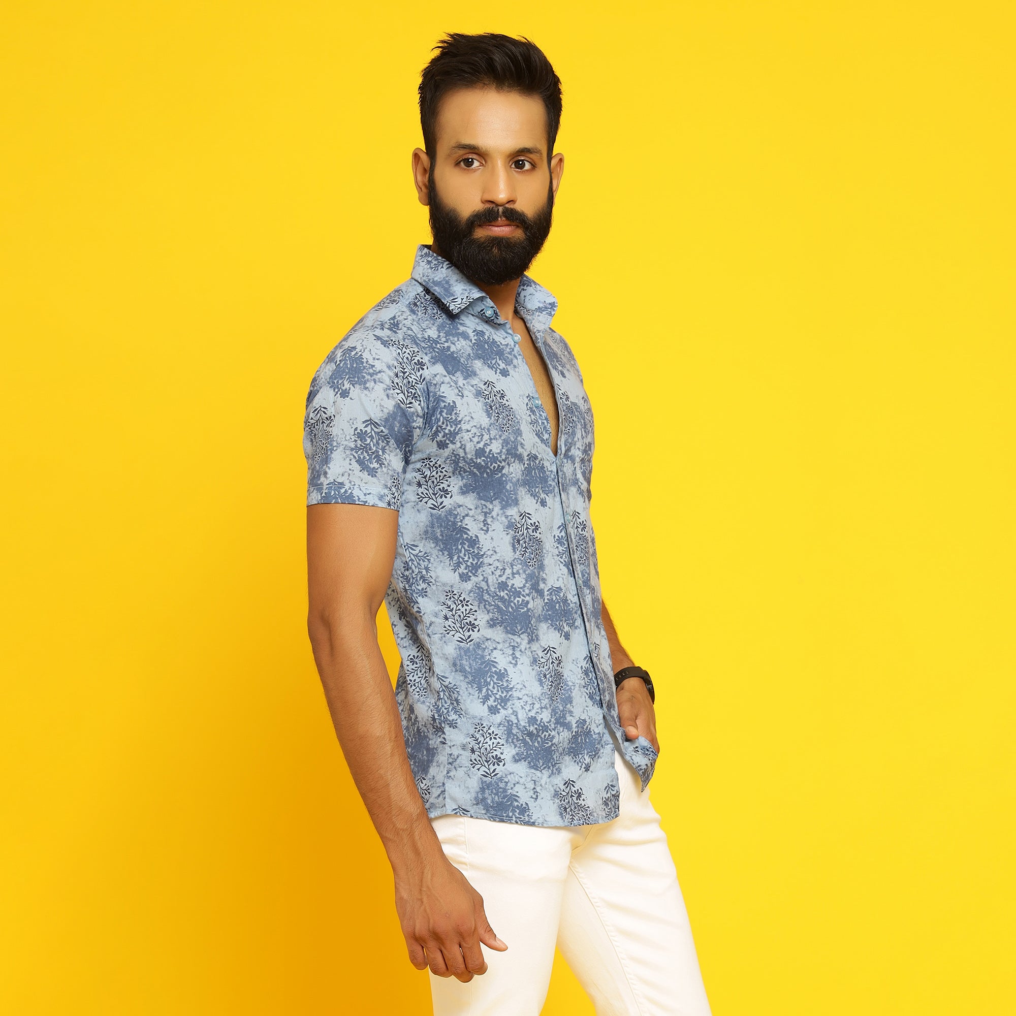 Sanskruti Homes Light Blue Cotton Printed Shirt