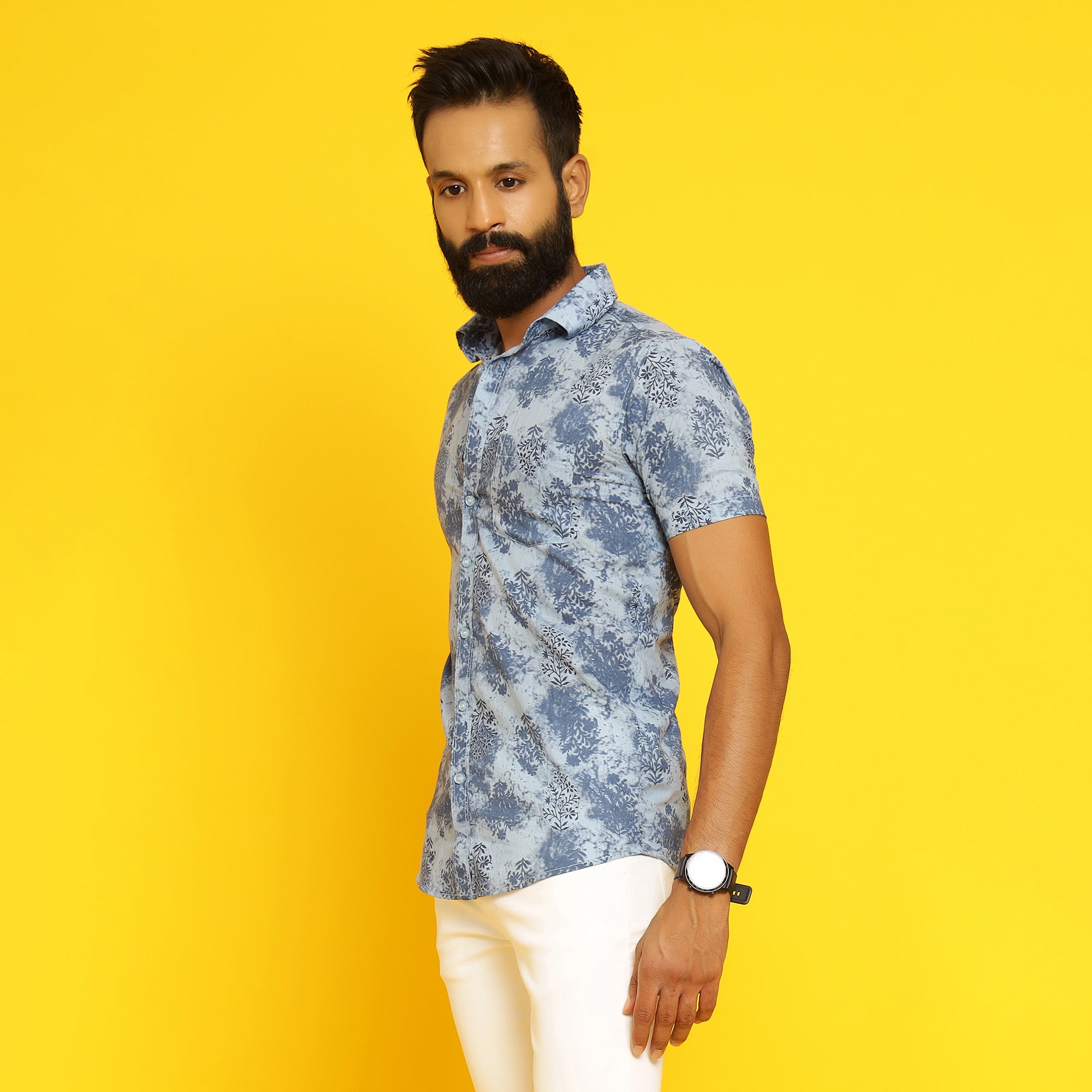 Sanskruti Homes Light Blue Cotton Printed Shirt