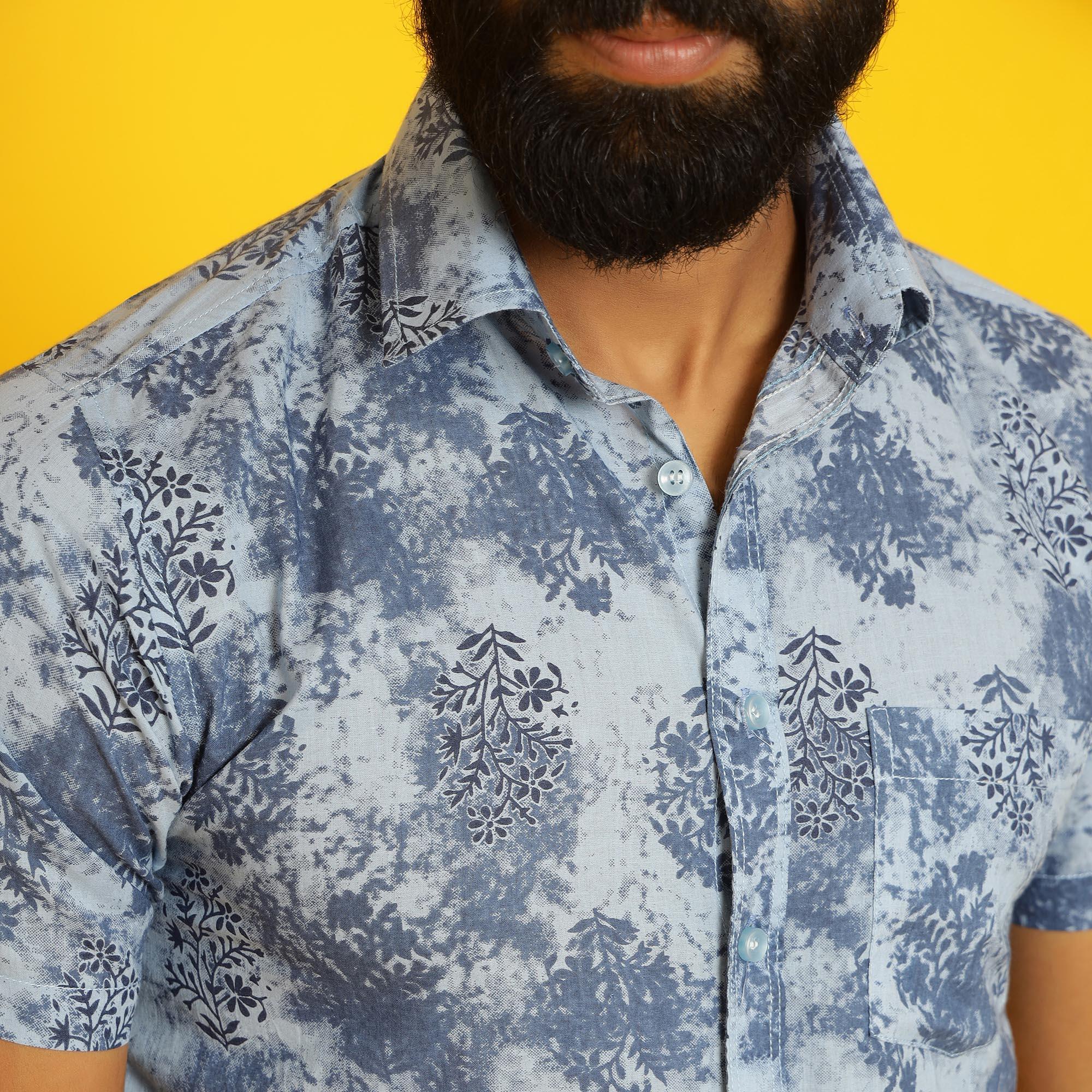 Sanskruti Homes Light Blue Cotton Printed Shirt - SanskrutiHomes