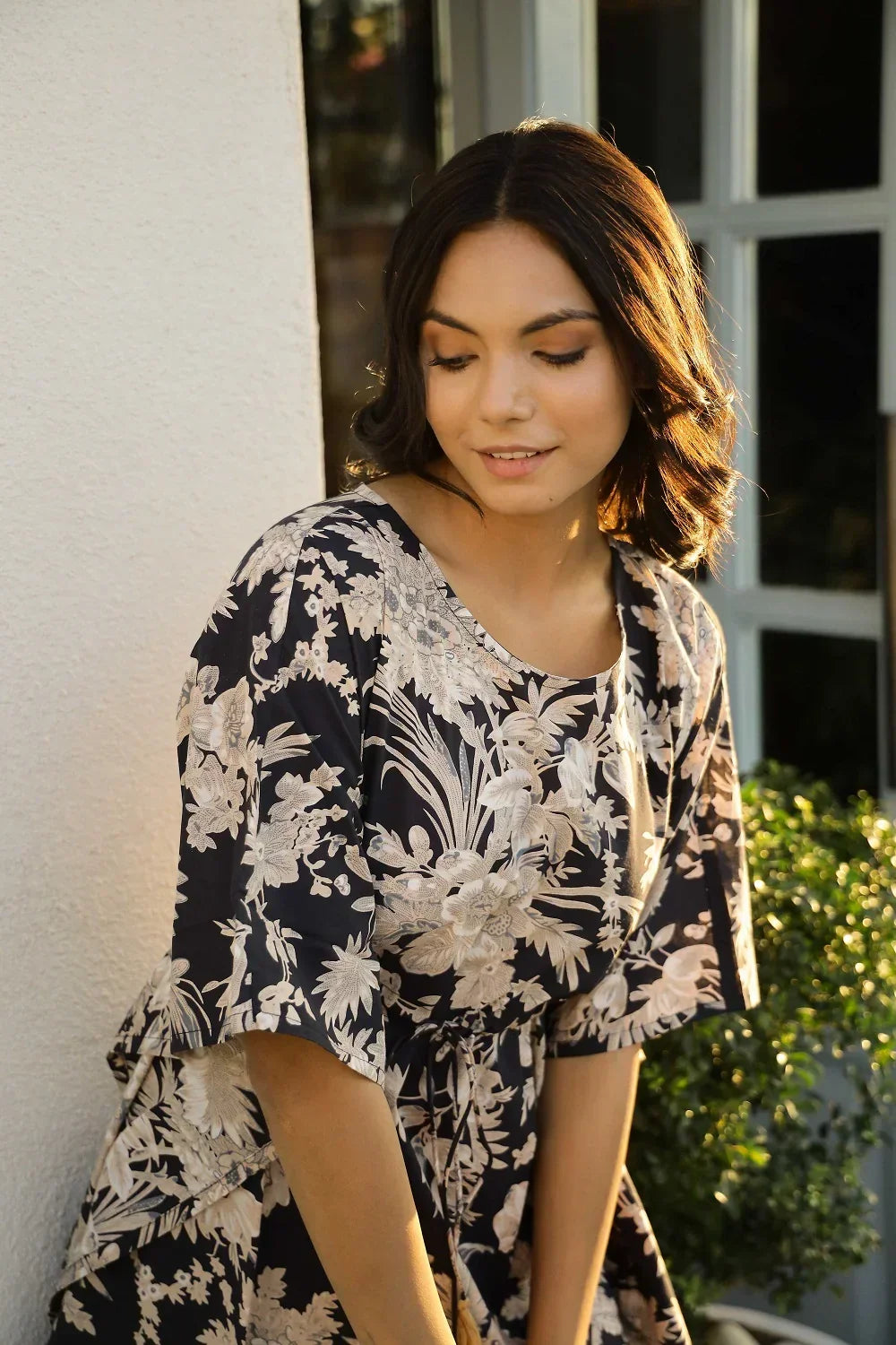 Black Cotton Printed Kaftan and Pajama Set for Women - SanskrutiHomes