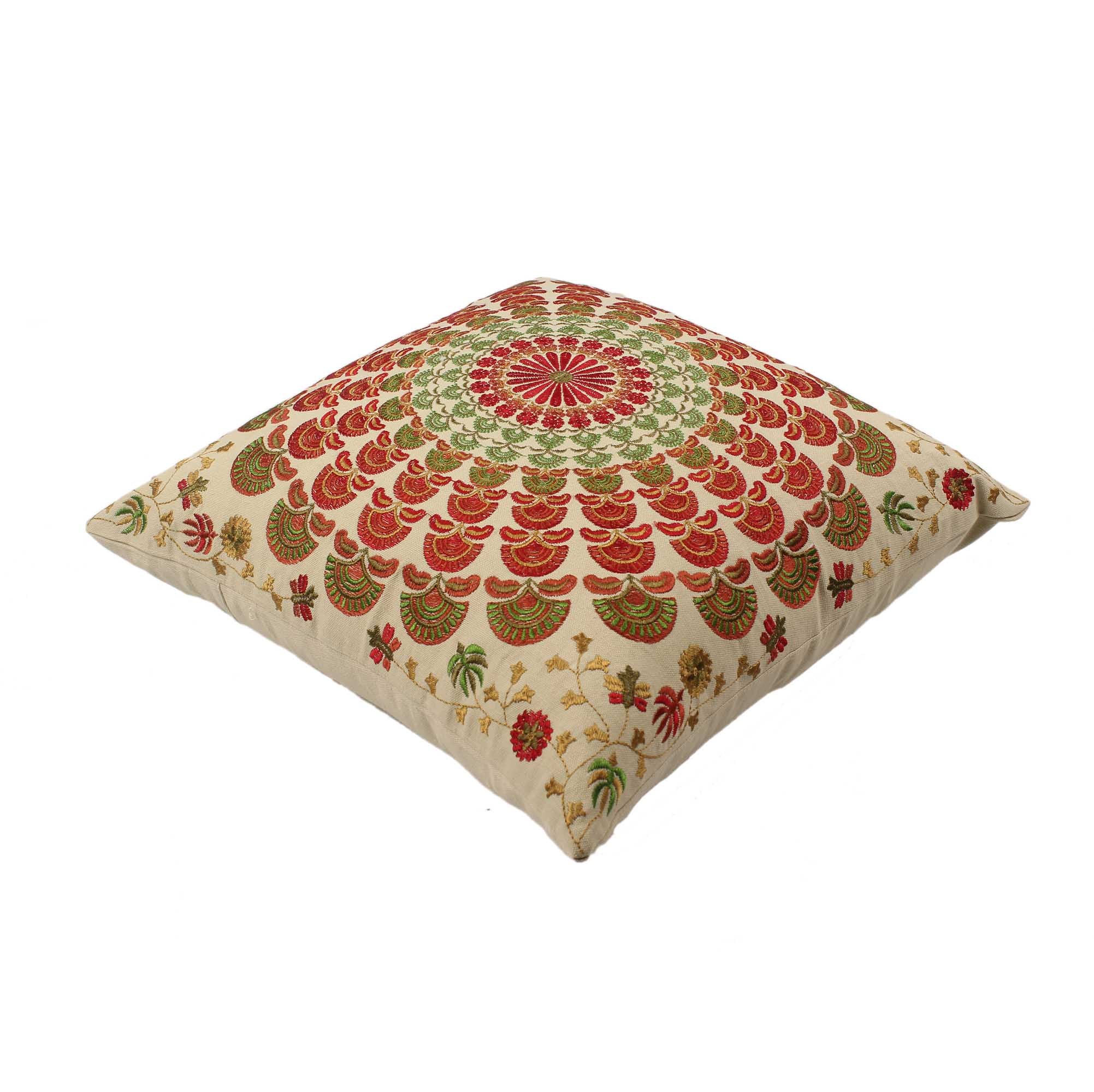 Multi-color Embroidered Cotton Cushion Cover