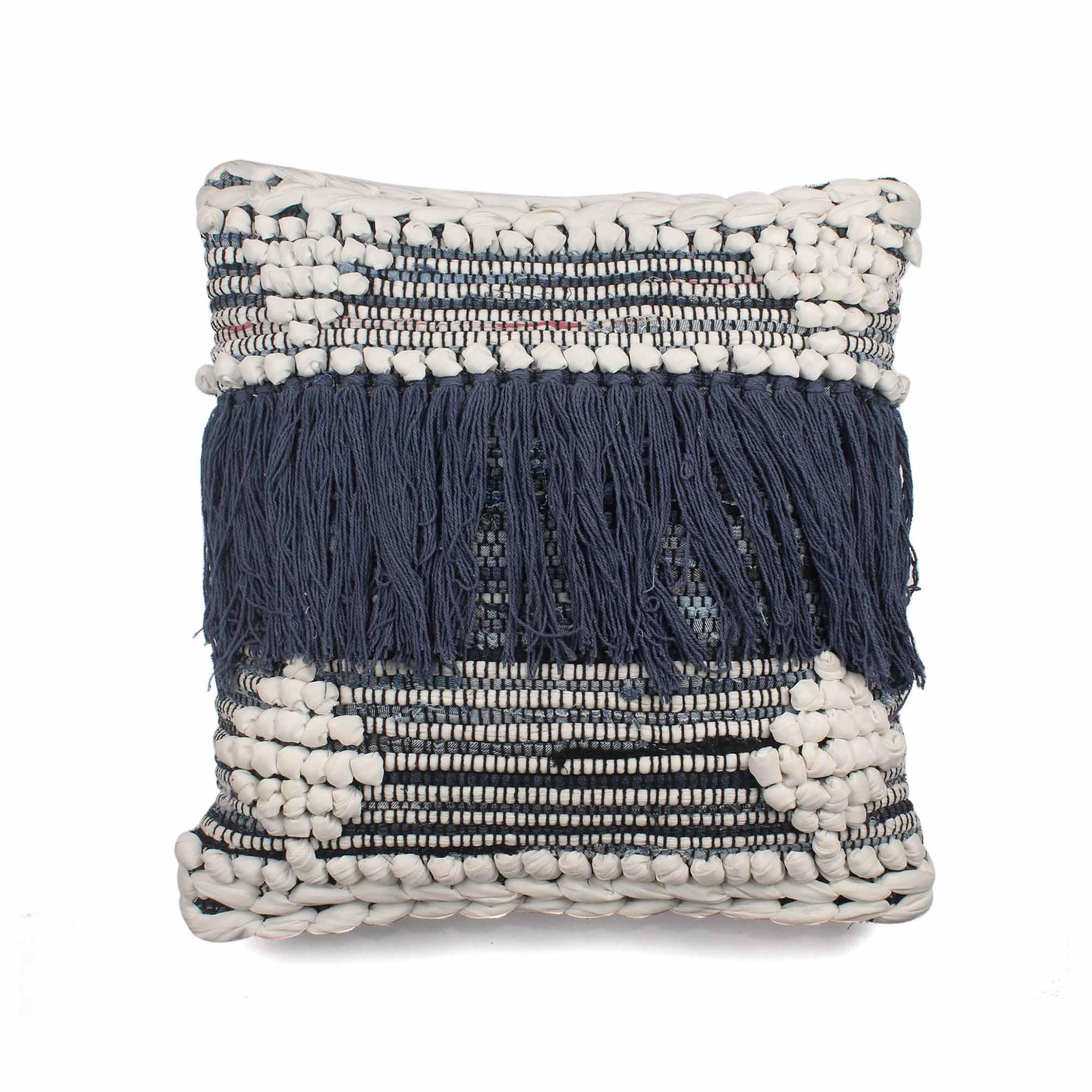 Hand-made Cotton Blue Cushion Cover - SanskrutiHomes