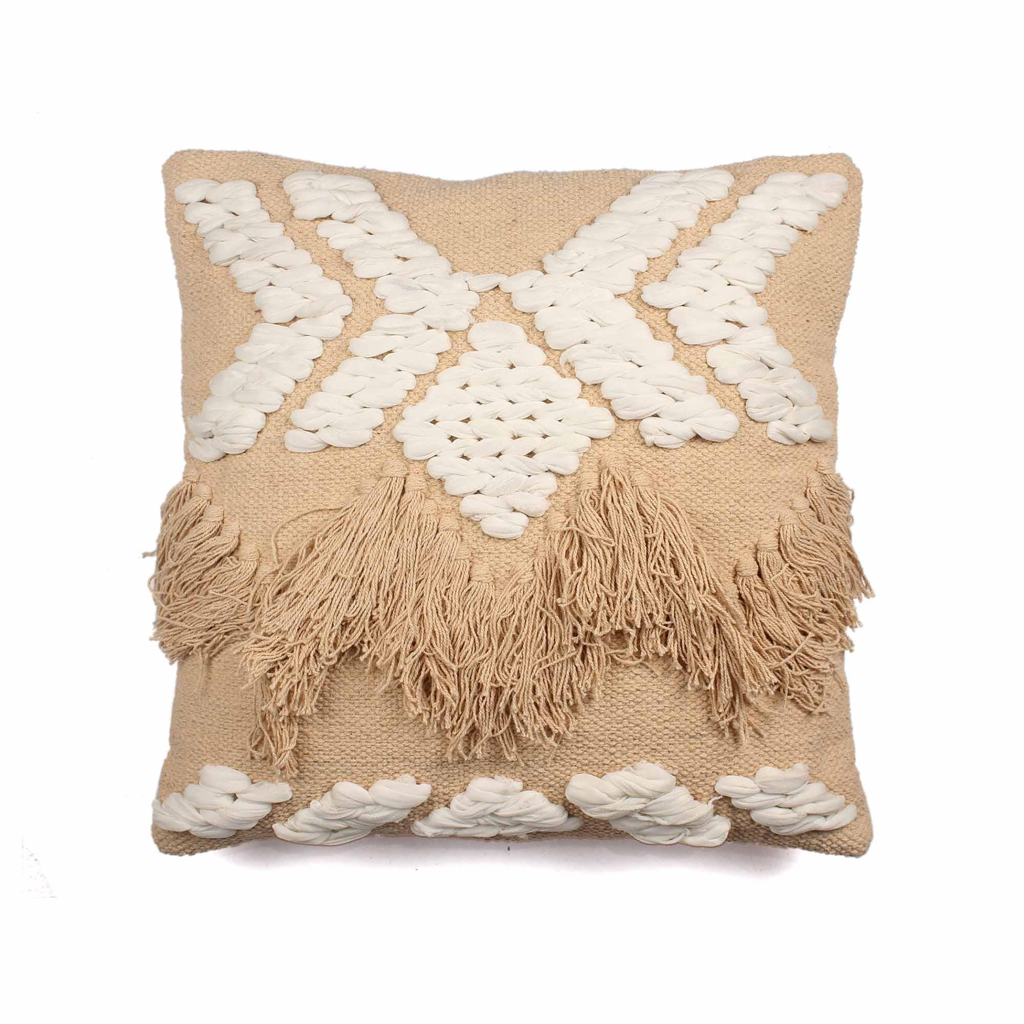 Hand-made Cotton Beige Cushion Cover - SanskrutiHomes