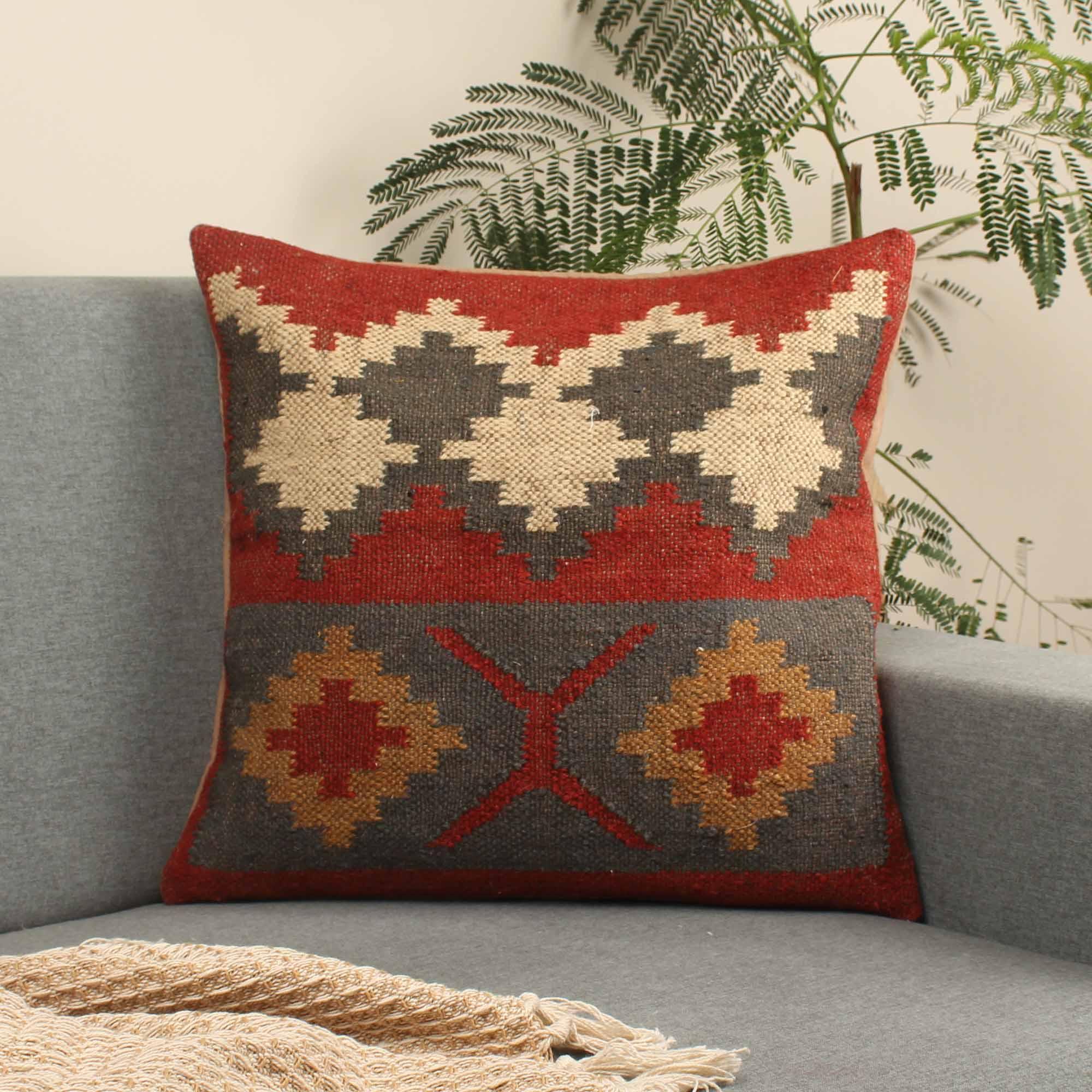 Ikhats Set of 3 Jute Multicolor Cushion Cover - SanskrutiHomes