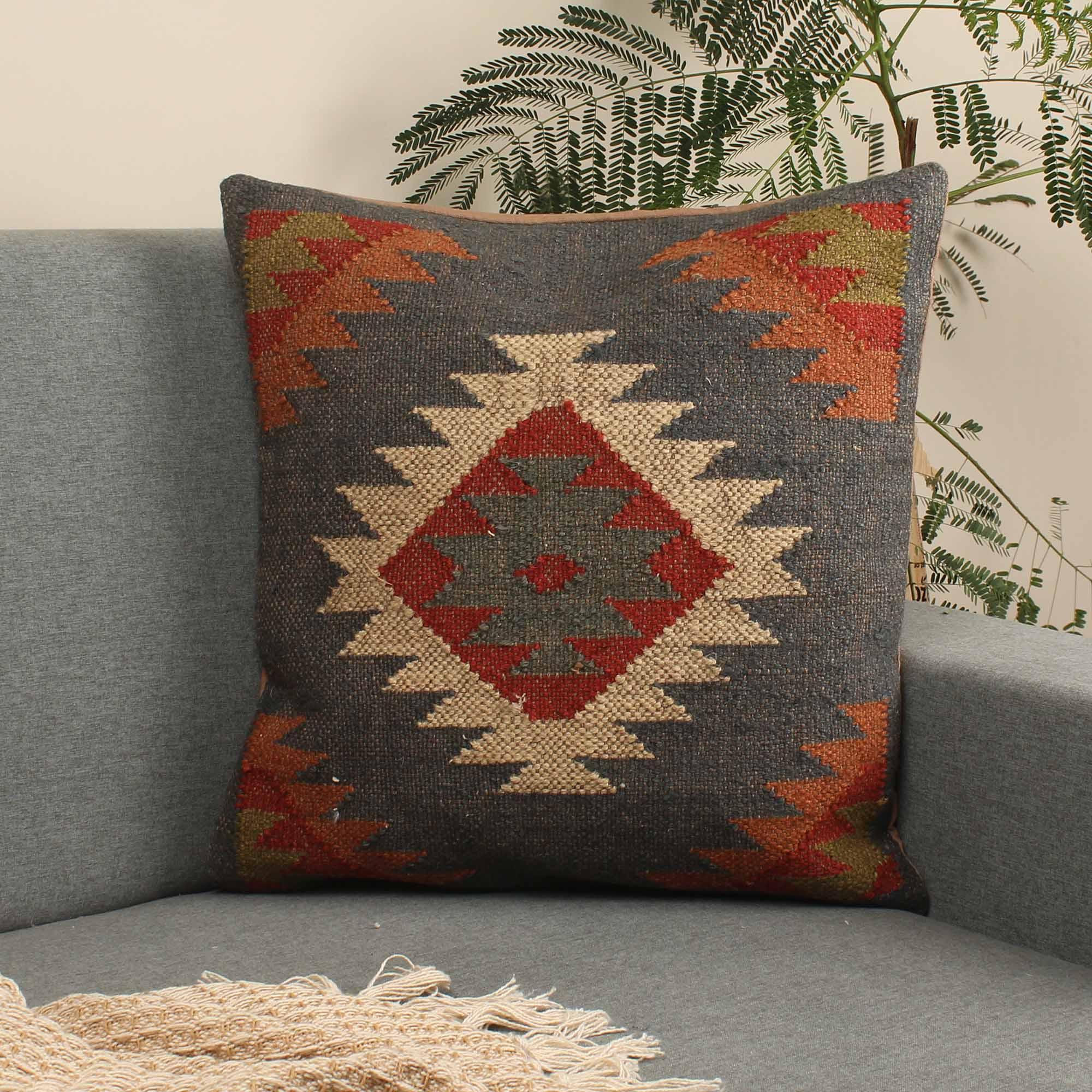 Ikhats Set of 3 Jute Multicolor Cushion Cover - SanskrutiHomes