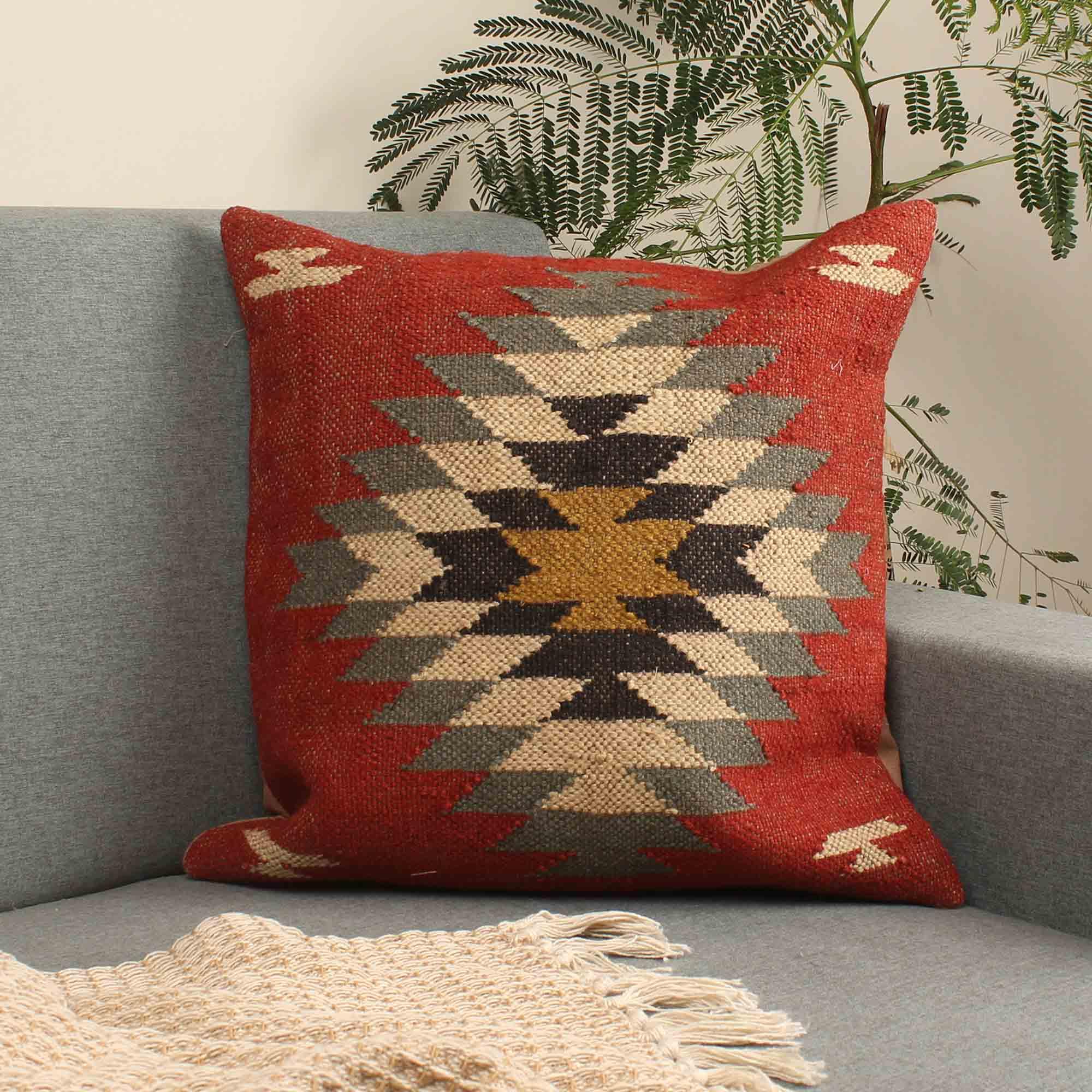 Hand-made Jute Multicolor Cushion Cover - SanskrutiHomes