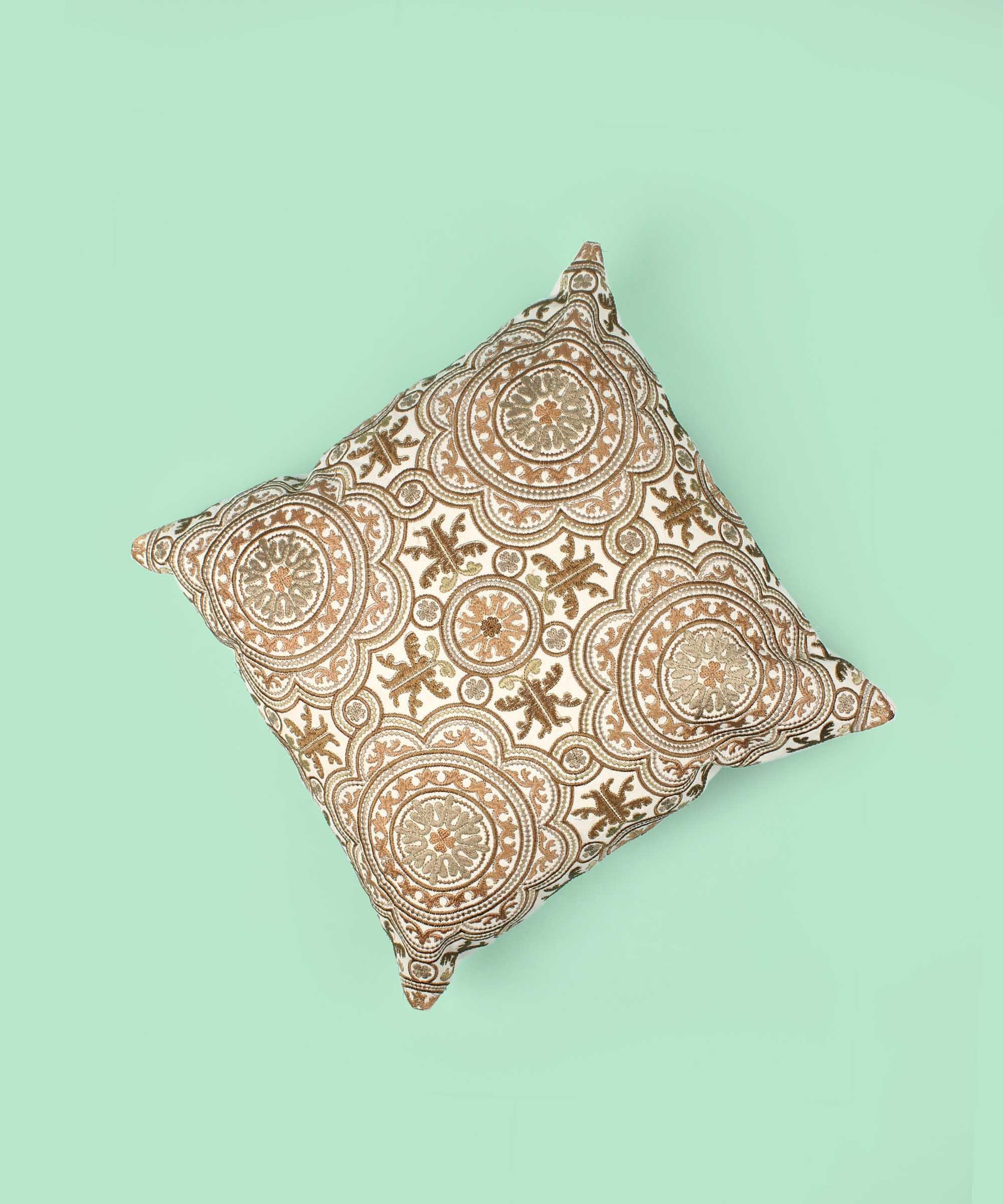 Multi-color Embroidered Cotton Cushion Cover - SanskrutiHomes