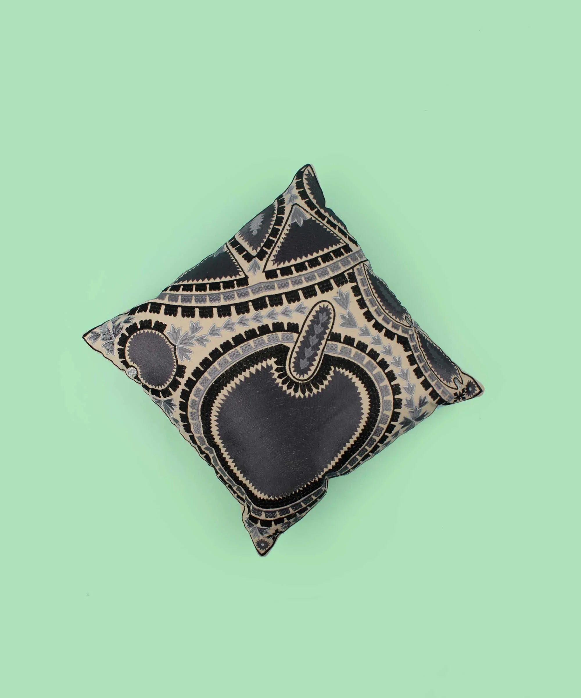 Grey Embroidered Cotton Multicolor Cushion Cover