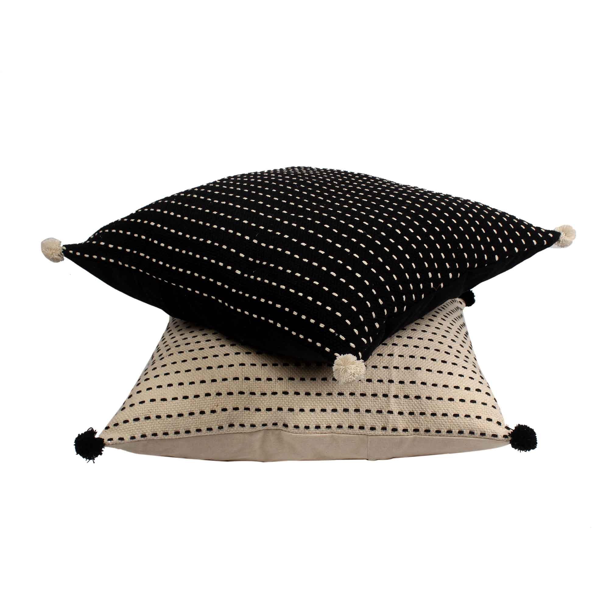 Black Kasha Set of 3 Cushion Covers - SanskrutiHomes