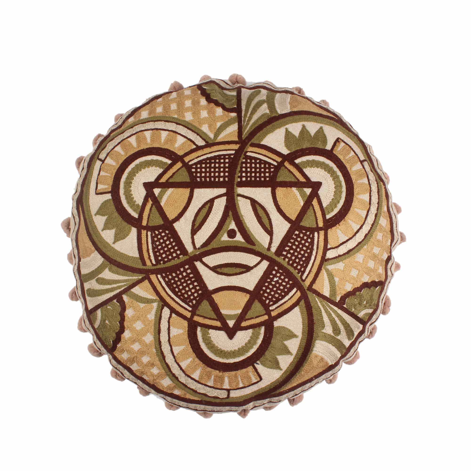 Brunette Embroidery Round Cotton Cushion