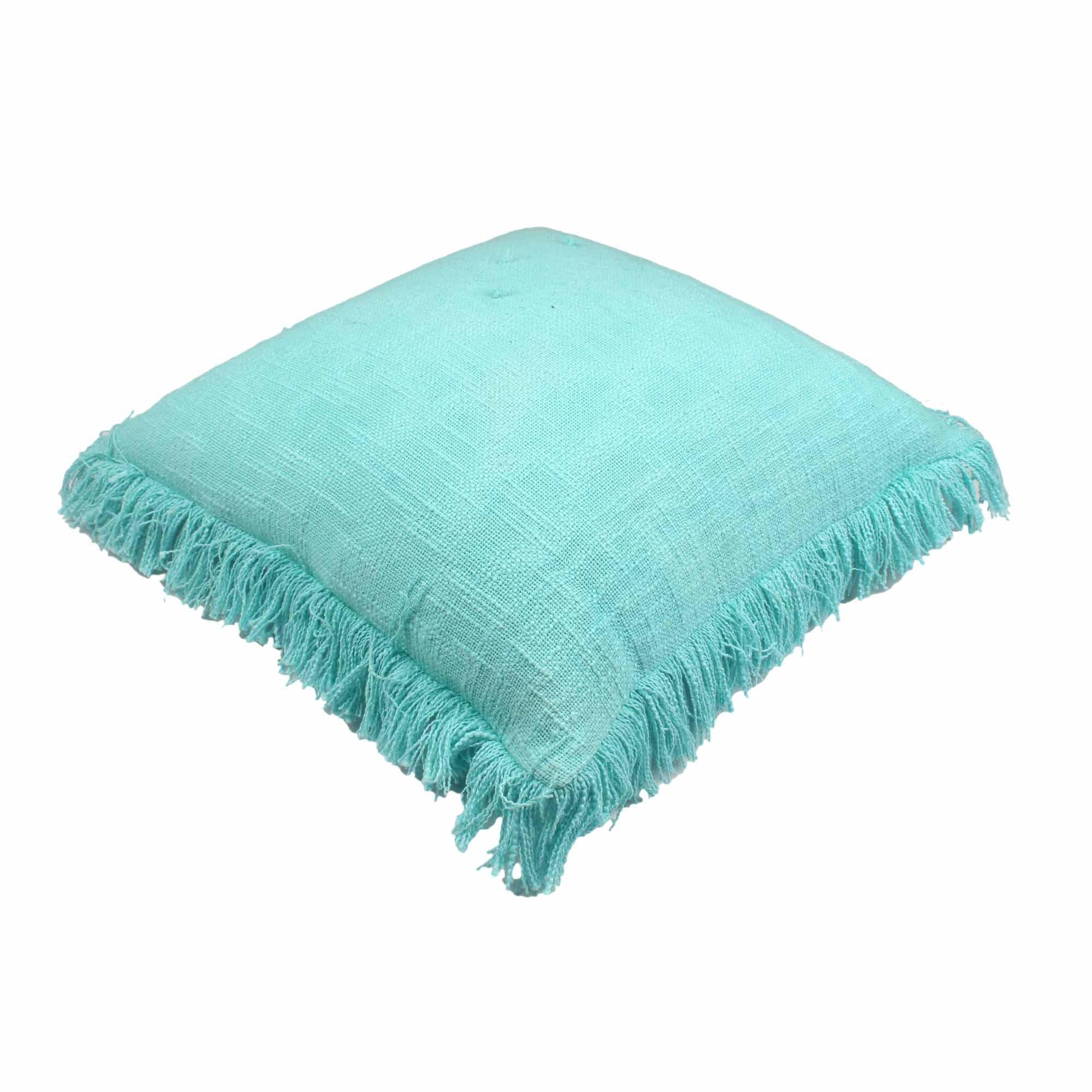 Turquoise Hand-made Pure Cotton Cushion Cover - SanskrutiHomes