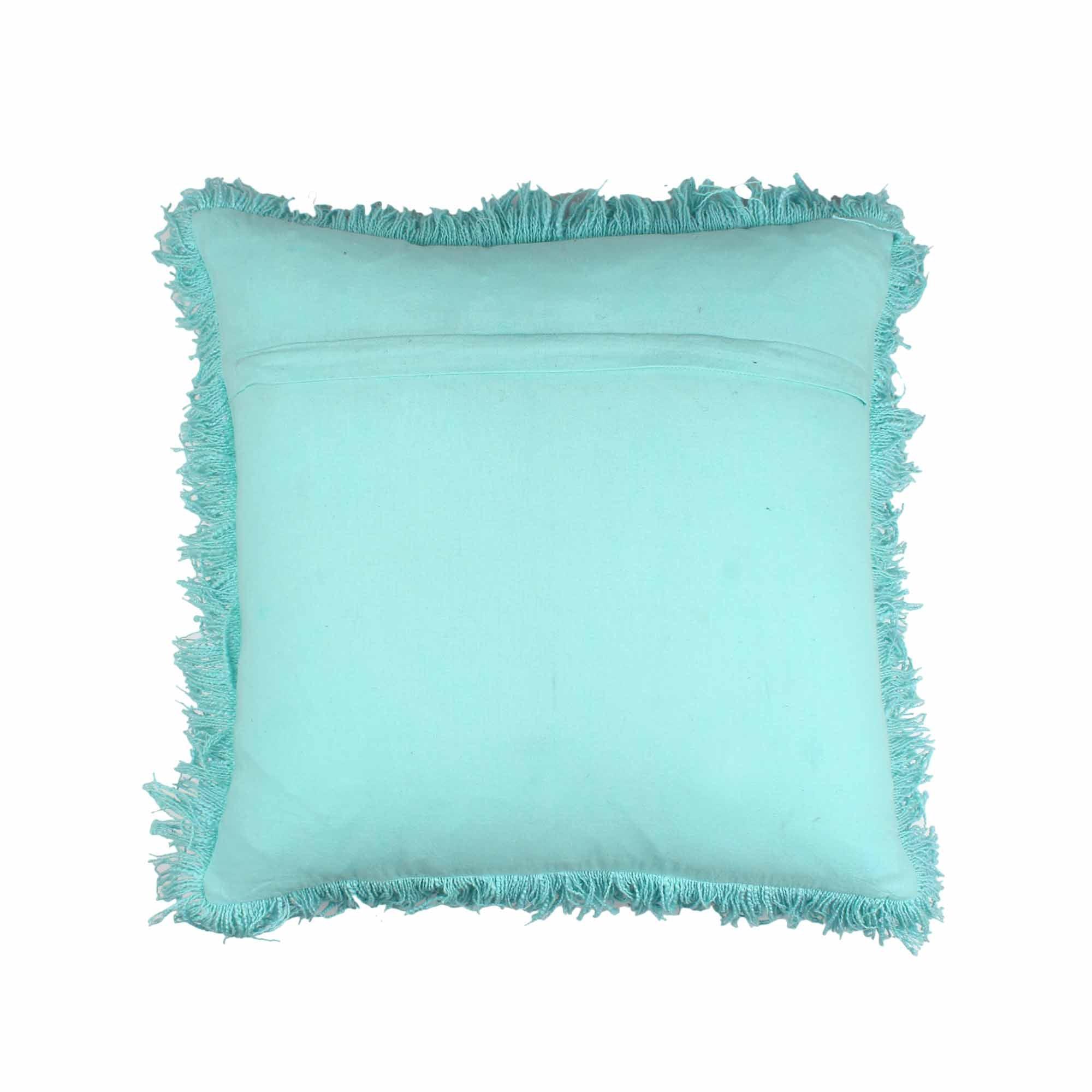 Turquoise Hand-made Pure Cotton Cushion Cover - SanskrutiHomes