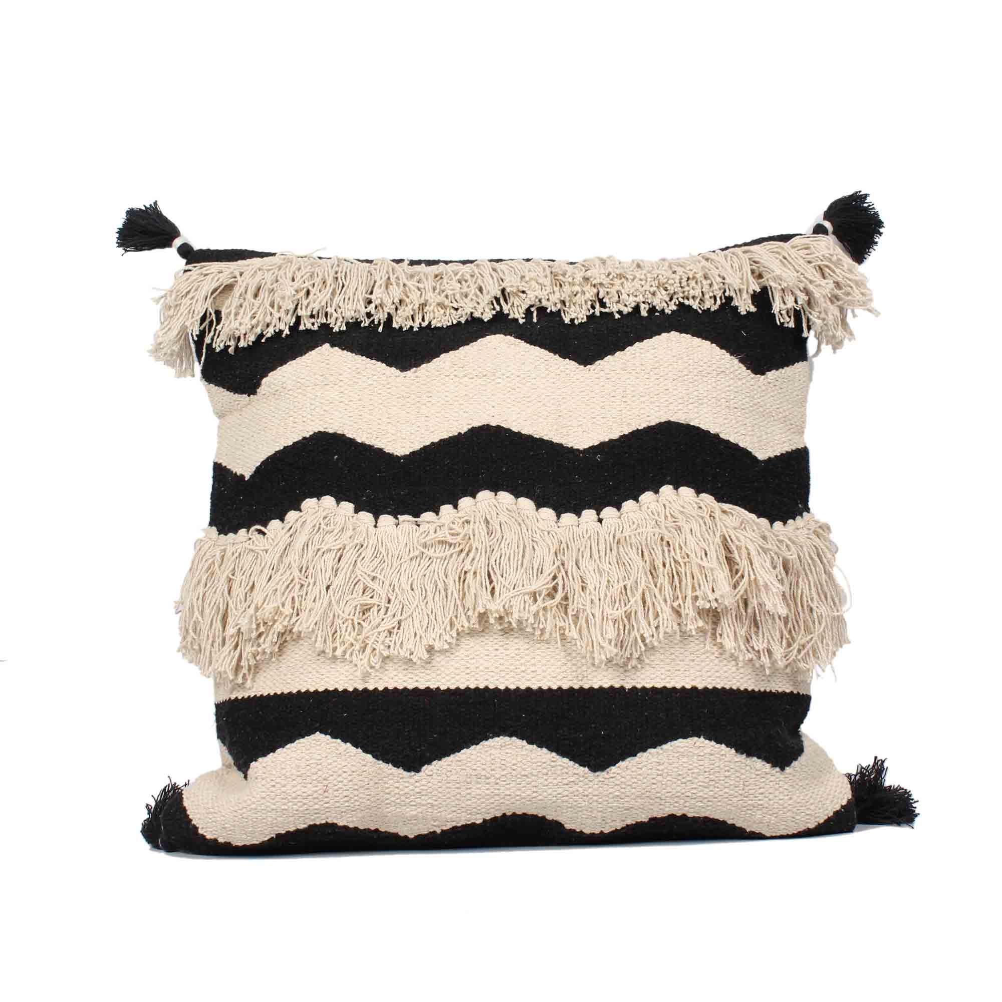 Black Kasha Set of 3 Cushion Covers - SanskrutiHomes