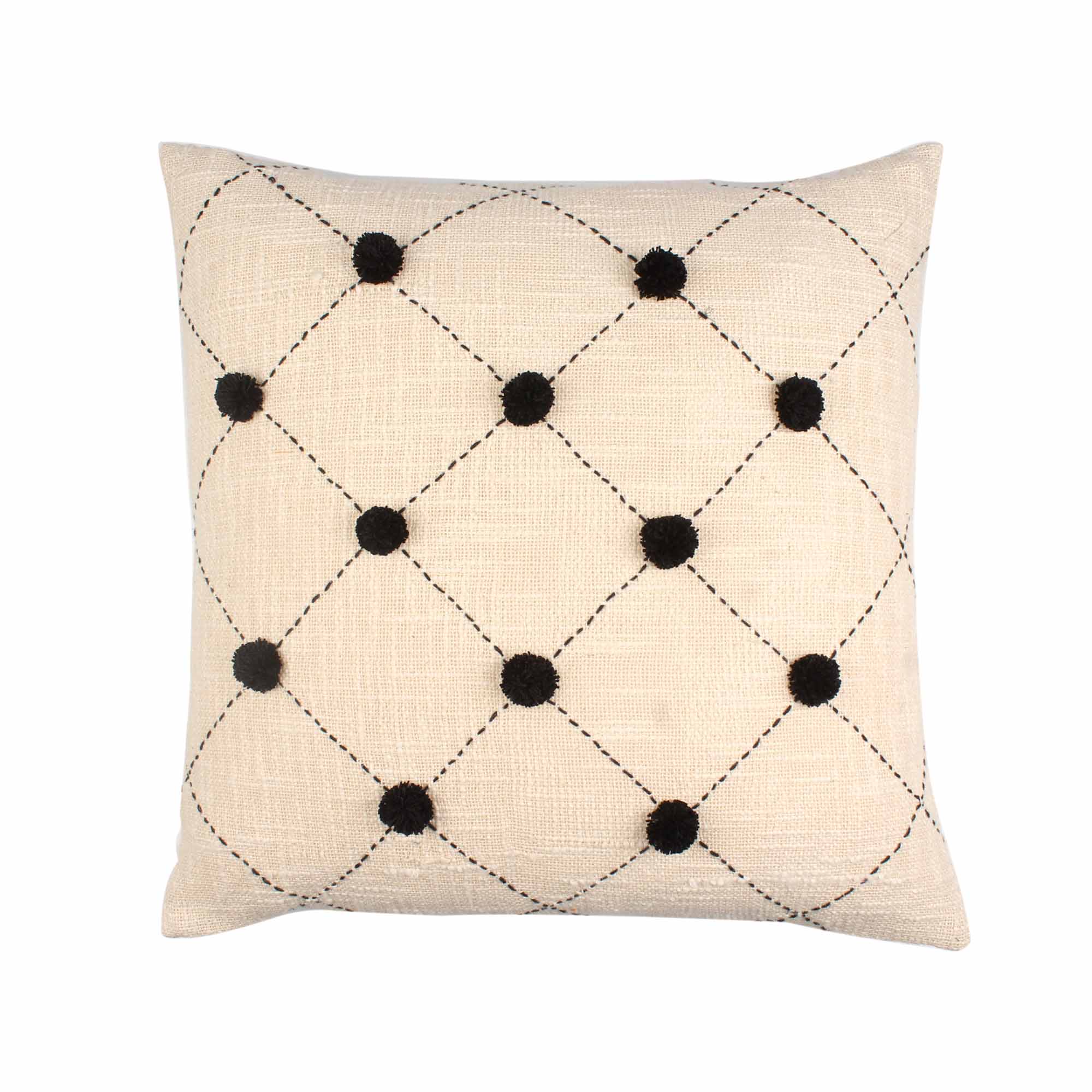 Off white pom-pom Hand-made Pure Cotton Cushion Cover