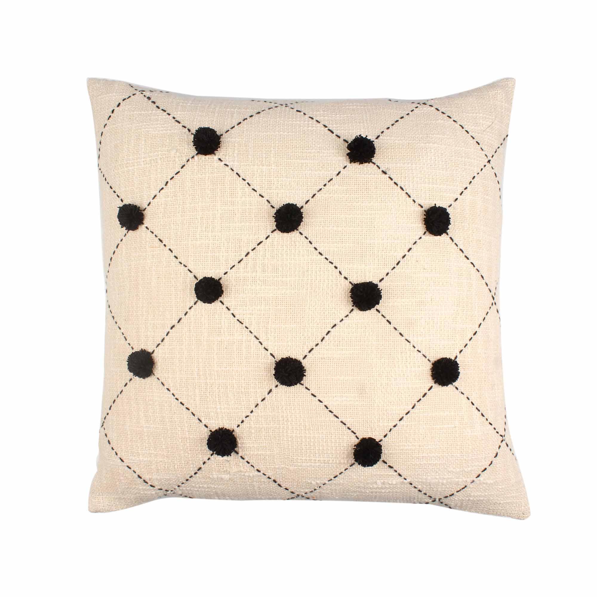 Off white pom-pom Hand-made Pure Cotton Cushion Cover - SanskrutiHomes