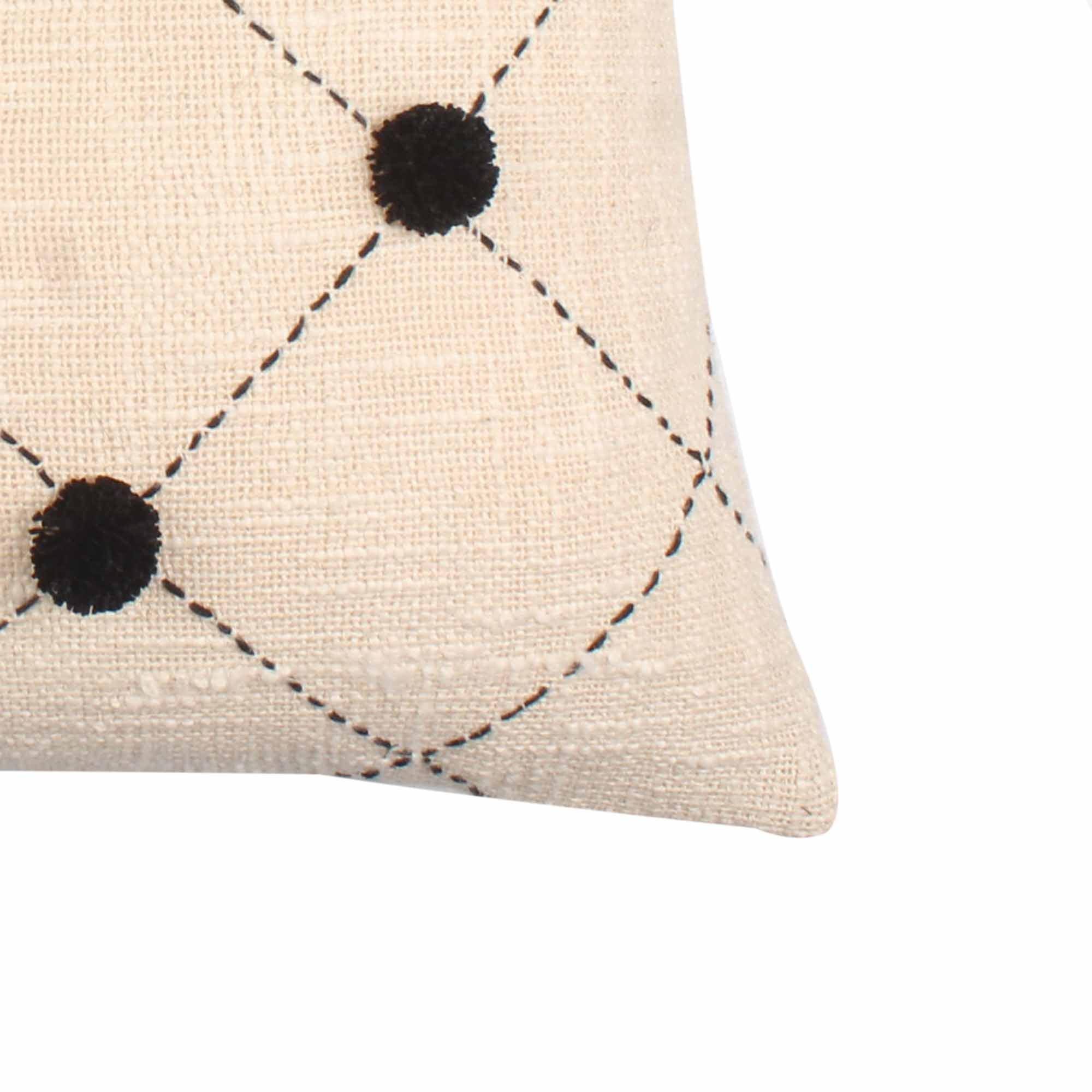 Off white pom-pom Hand-made Pure Cotton Cushion Cover - SanskrutiHomes
