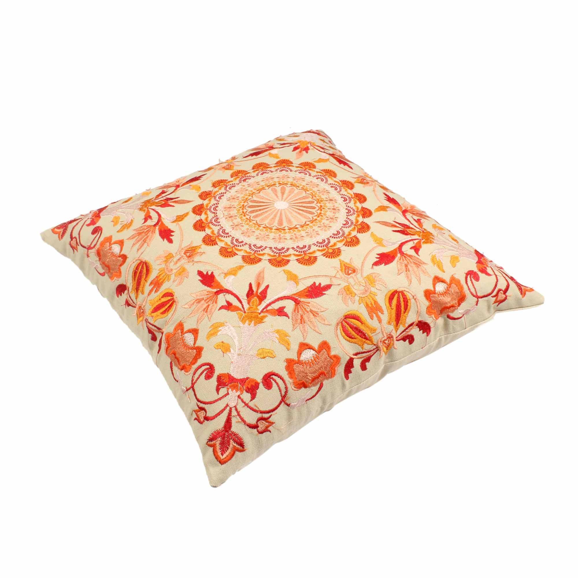 Embroidered Hand-made Cotton Cushion Cover - SanskrutiHomes