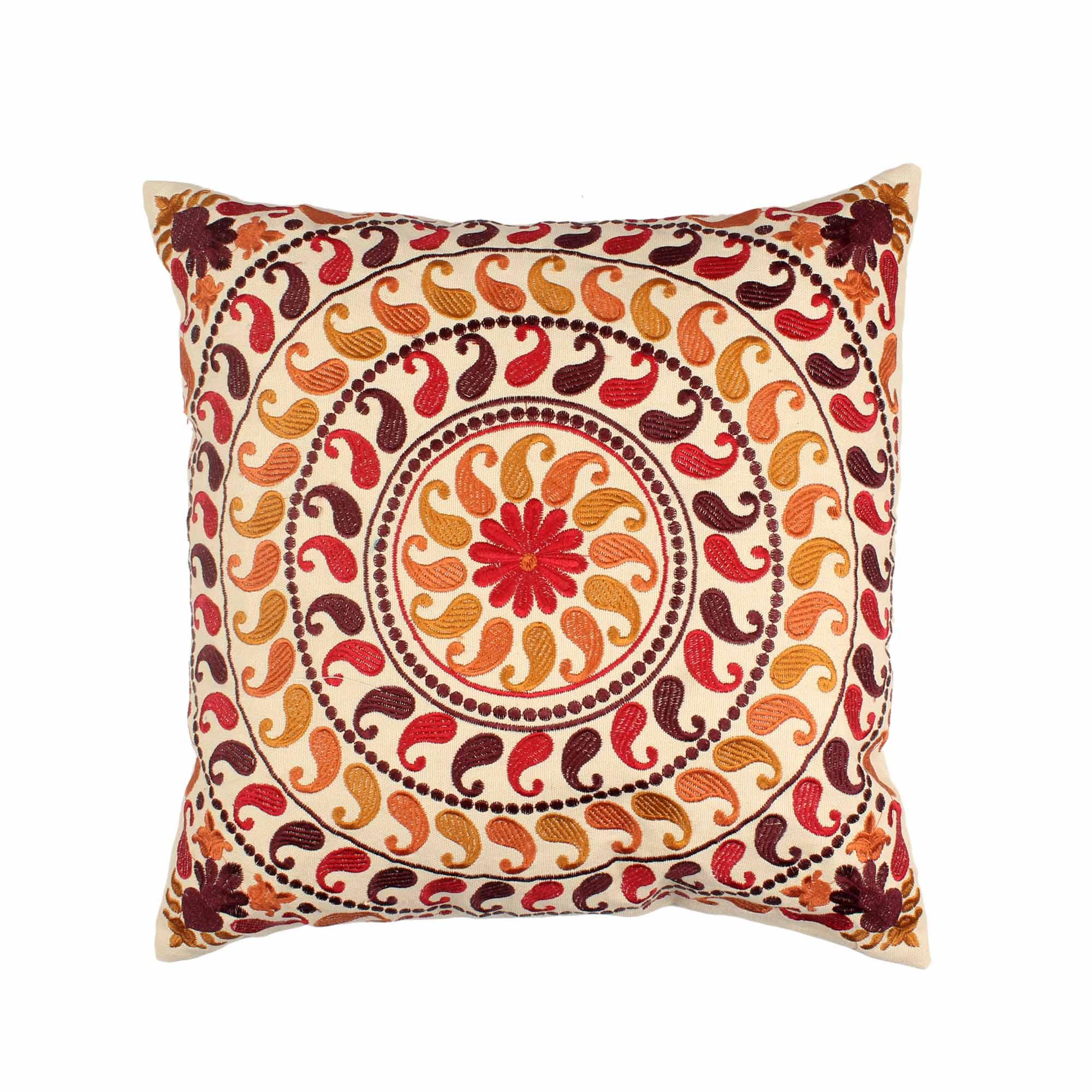 Hand-made Cotton Embroidered Cushion Cover - SanskrutiHomes