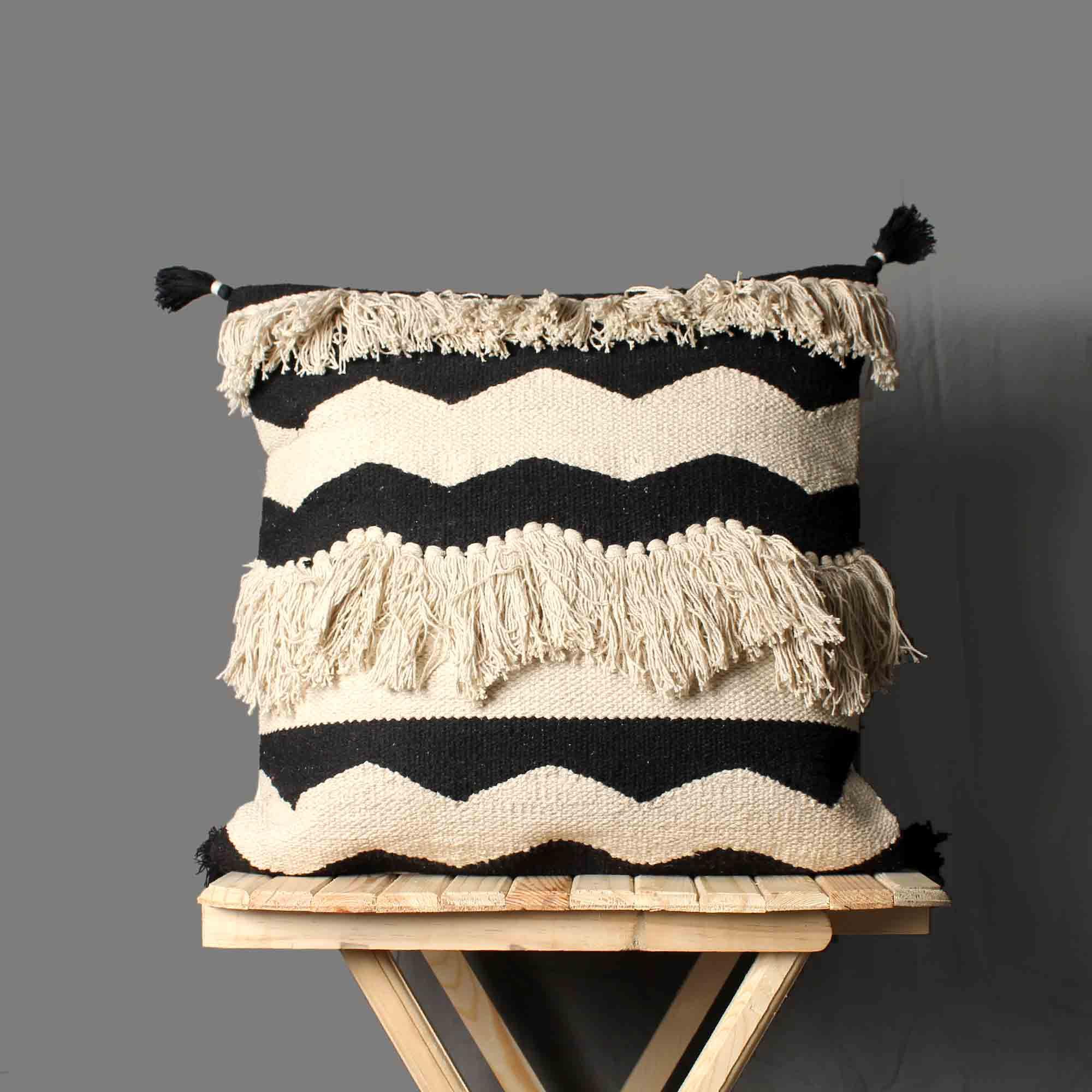 Black Kasha Set of 3 Cushion Covers - SanskrutiHomes