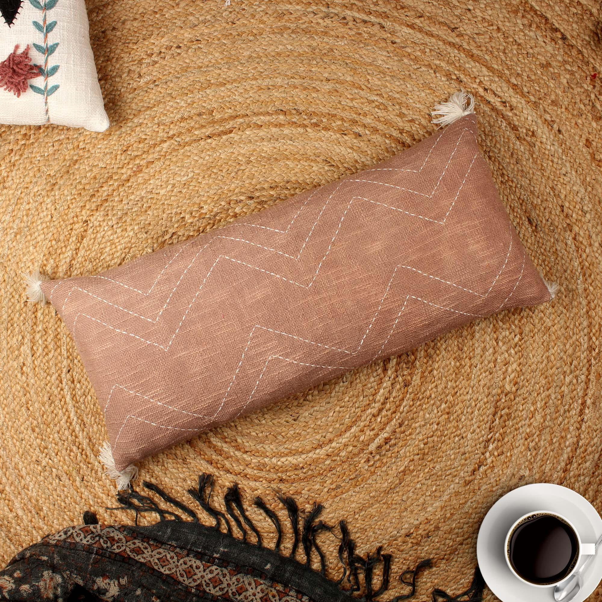 Hand-made Cotton handloom lumbar pillow - SanskrutiHomes