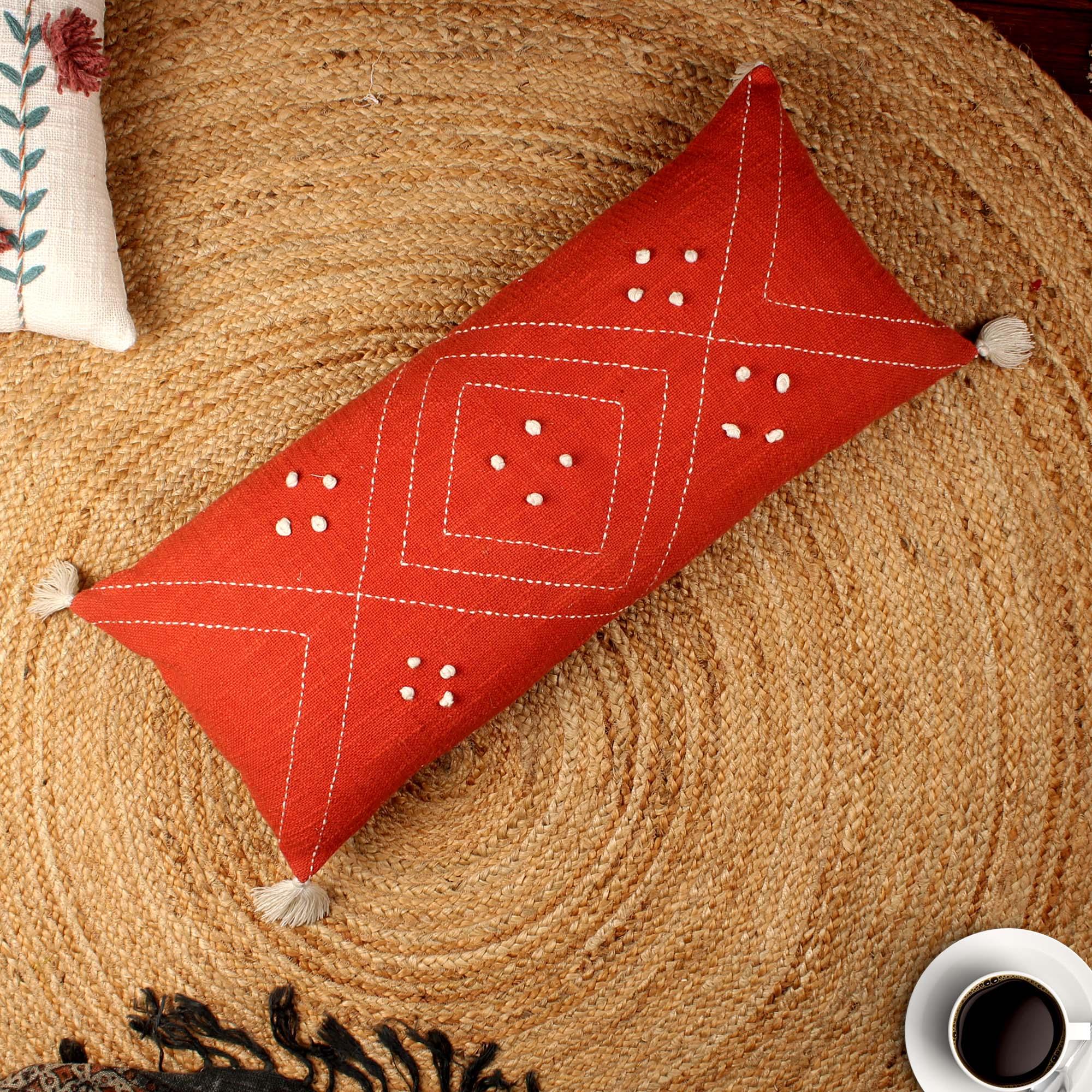 Hand-made Cotton handloom lumbar pillow cover - SanskrutiHomes