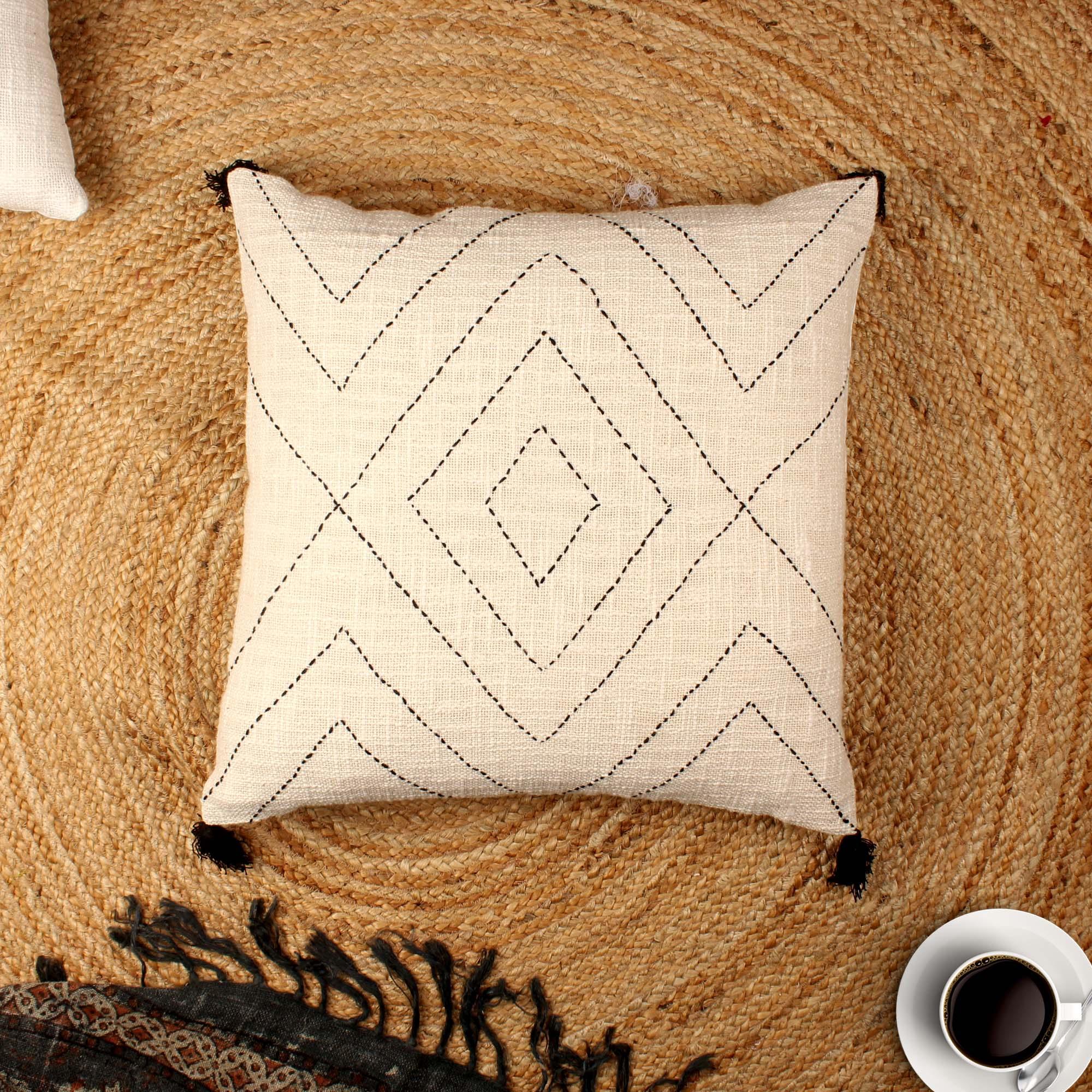 Off-White Tassels Hand-Made Pure Cotton Cushion Cover