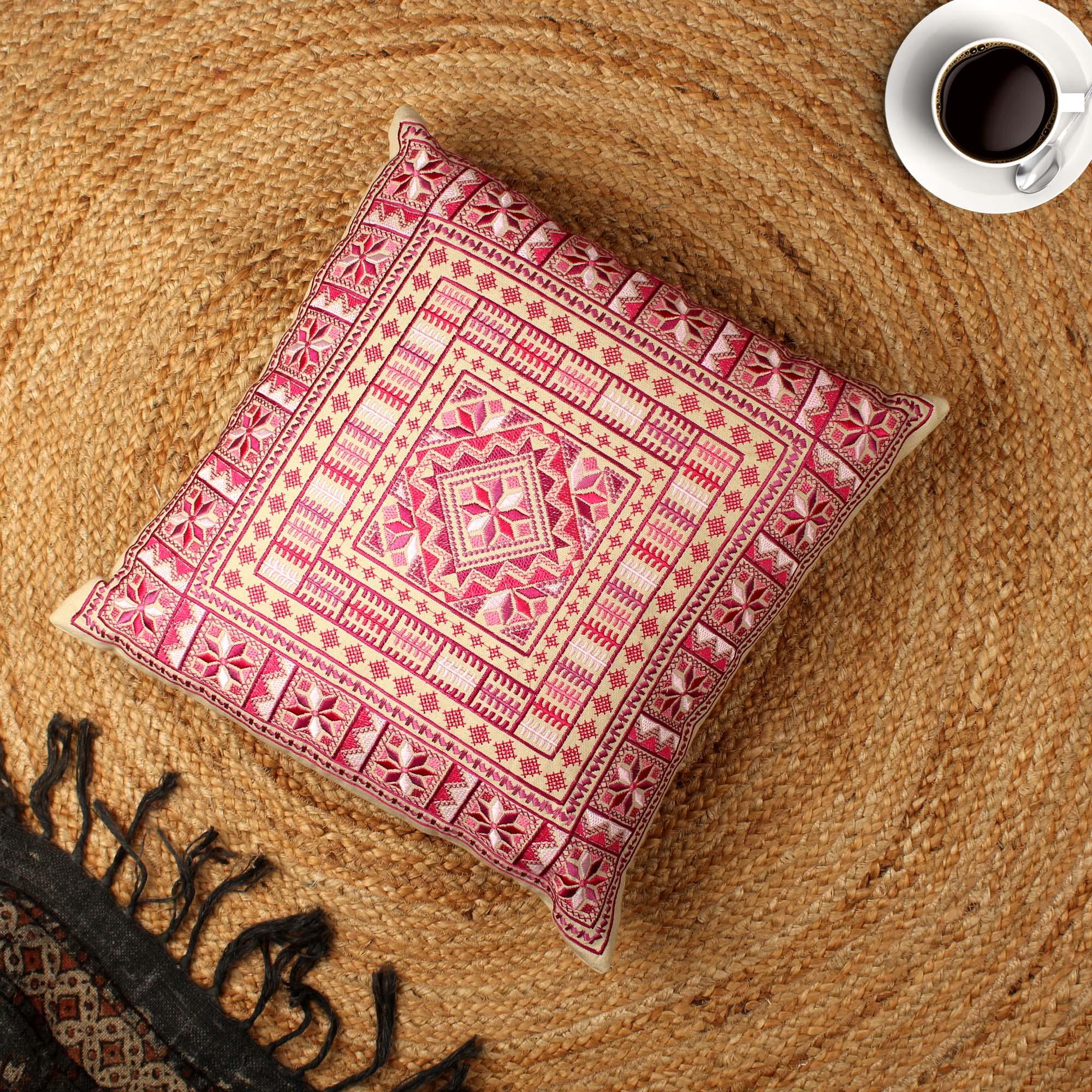 Pink Hand-Made Cotton Cushion Cover
