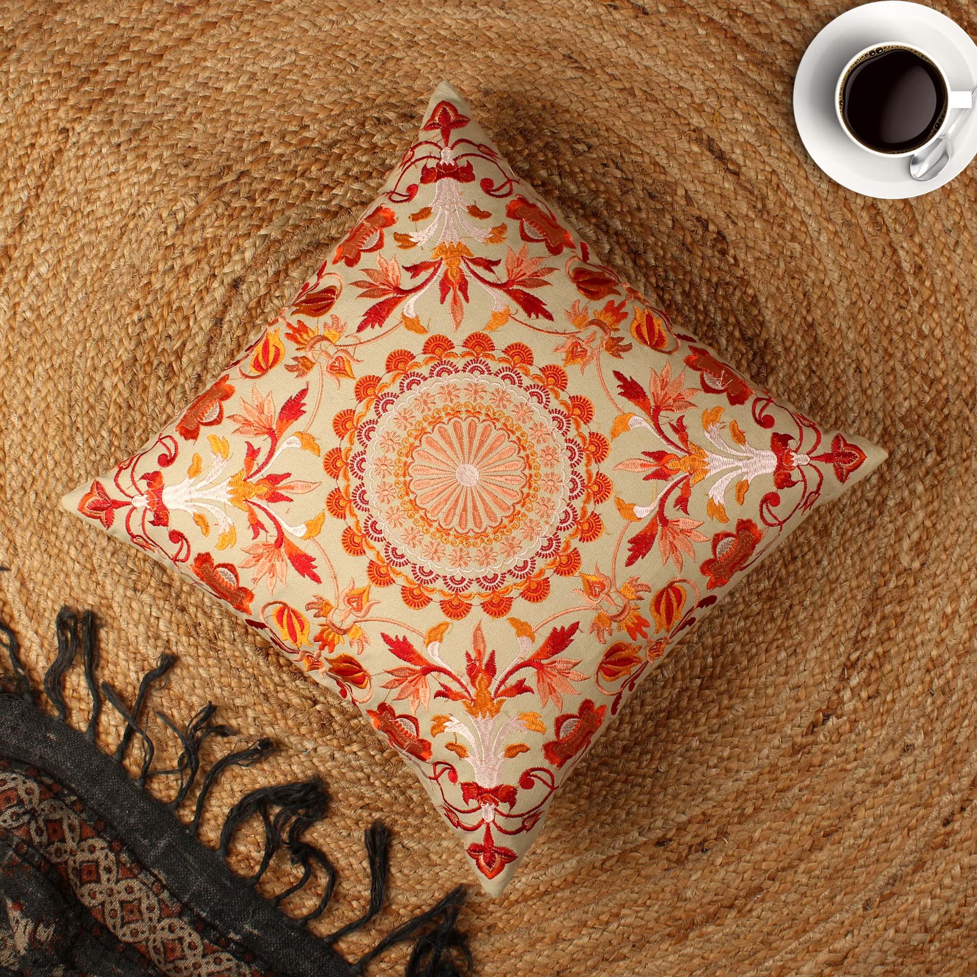 Embroidered Hand-made Cotton Cushion Cover - SanskrutiHomes