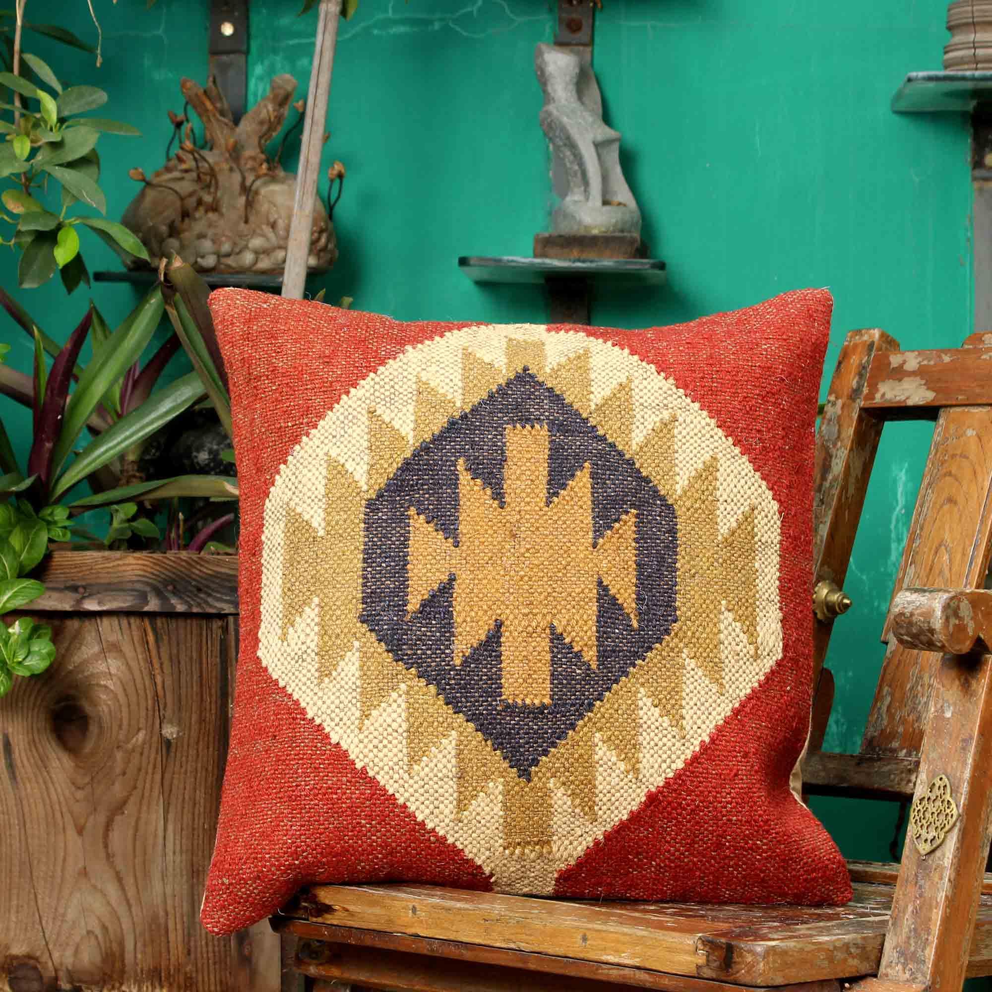 Designer Hand-made Jute Cushion Cover - SanskrutiHomes