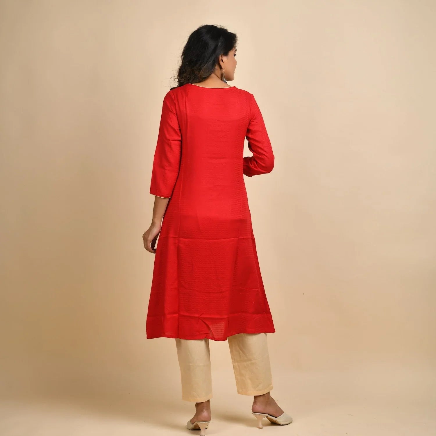 Rangdeep Women Rayon Red Embroidered Straight Kurti