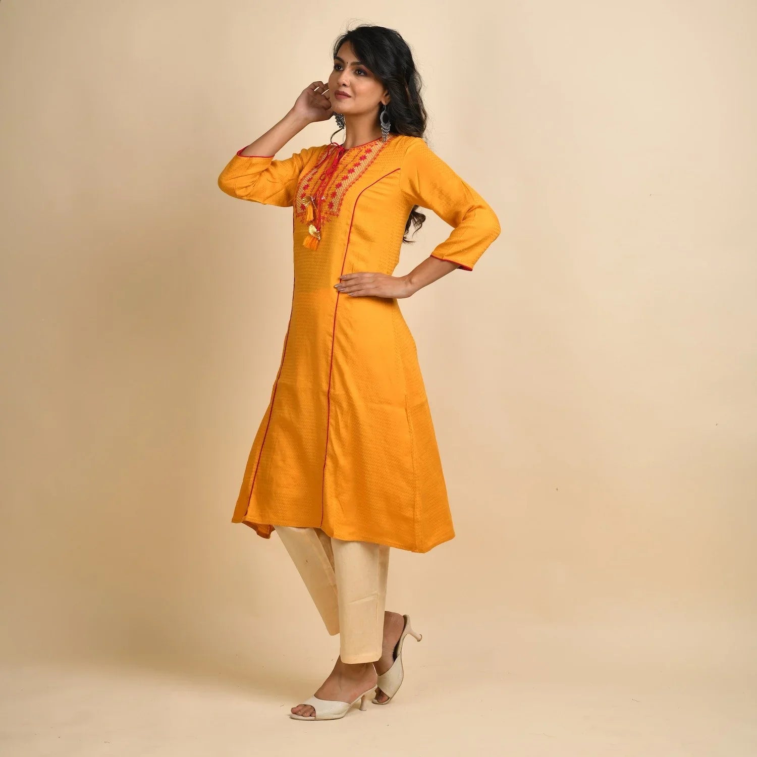RangDeep Women Rayon Yellow Embroidered Straight Kurti - SanskrutiHomes