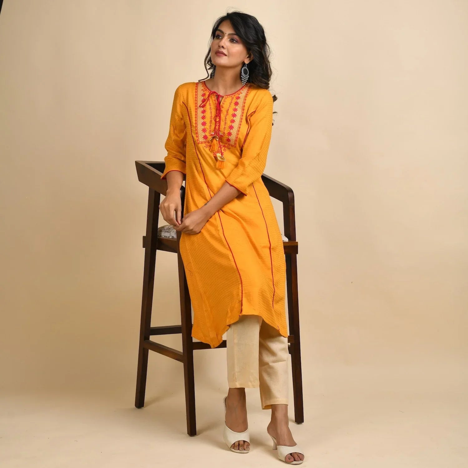 RangDeep Women Rayon Yellow Embroidered Straight Kurti - SanskrutiHomes