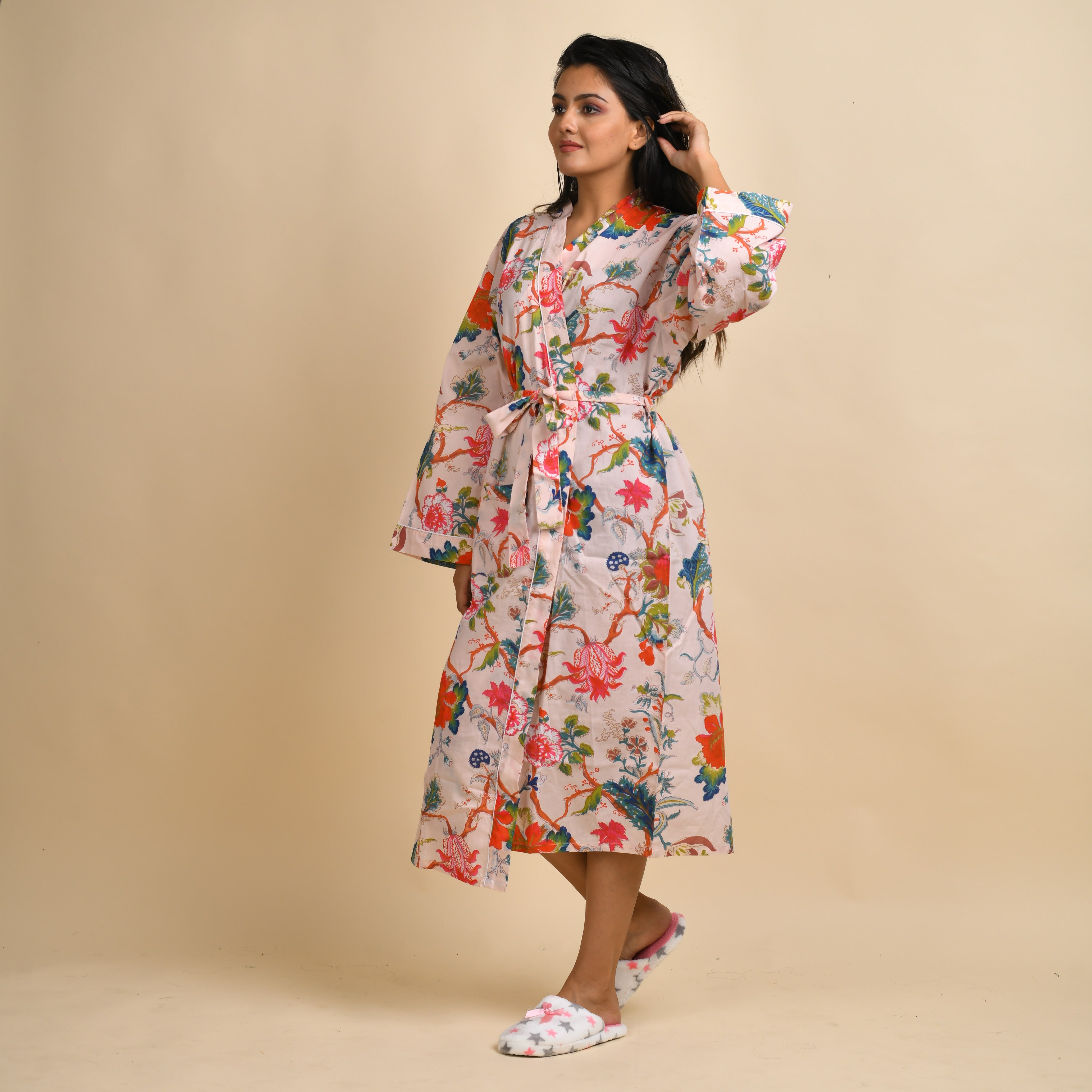 Multi-colour Pure Cotton kimono robe