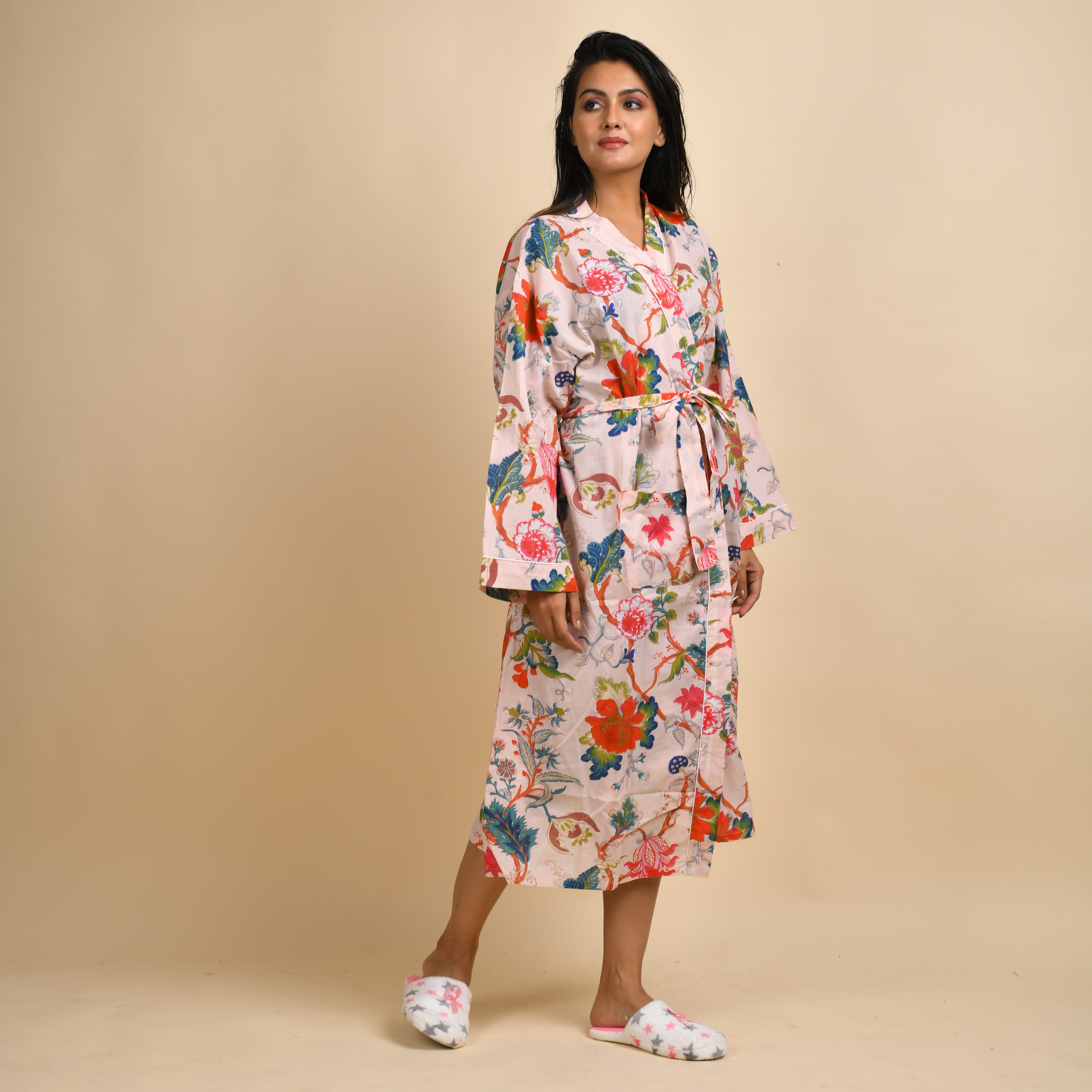 Multi-colour Pure Cotton kimono robe