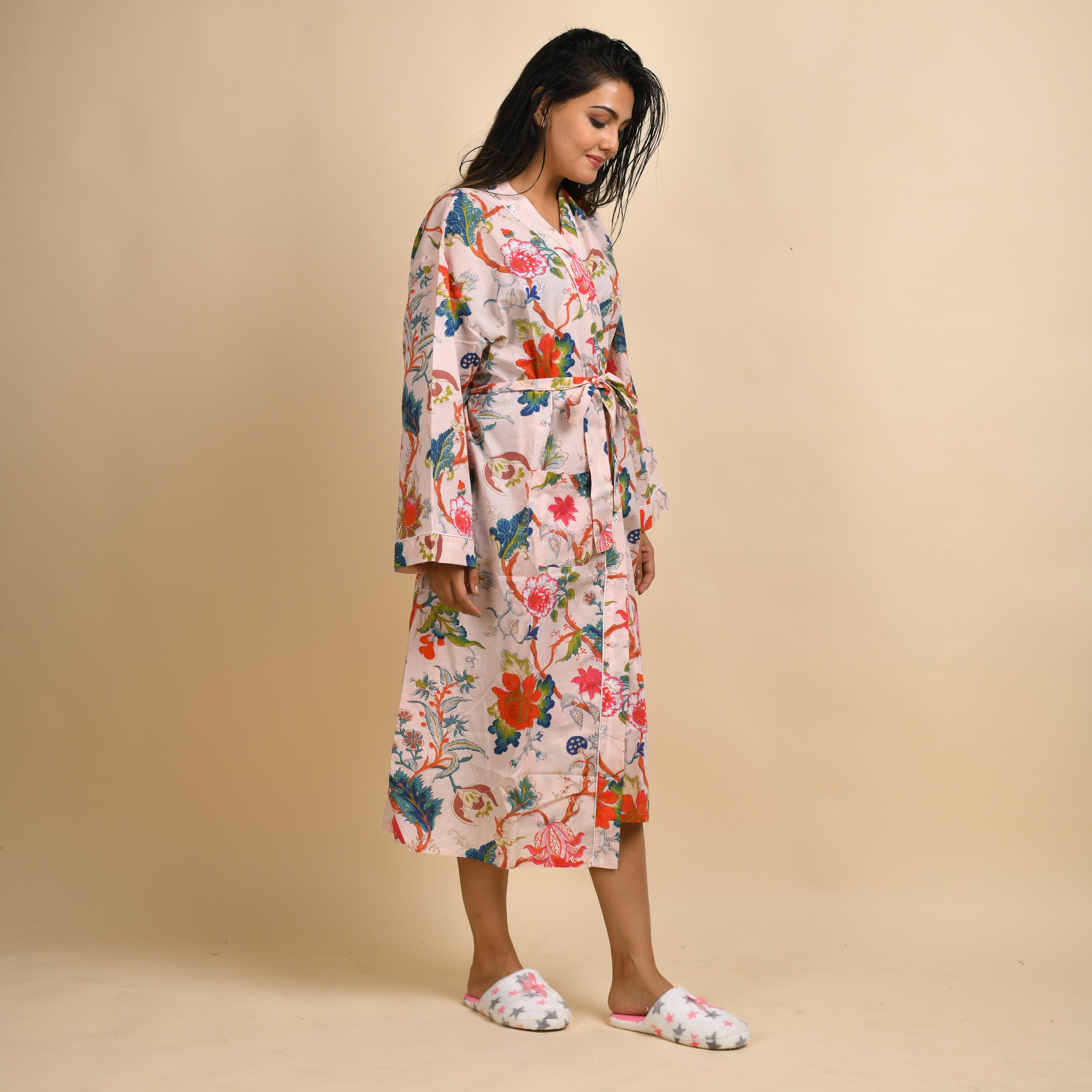 Multi-colour Pure Cotton kimono robe