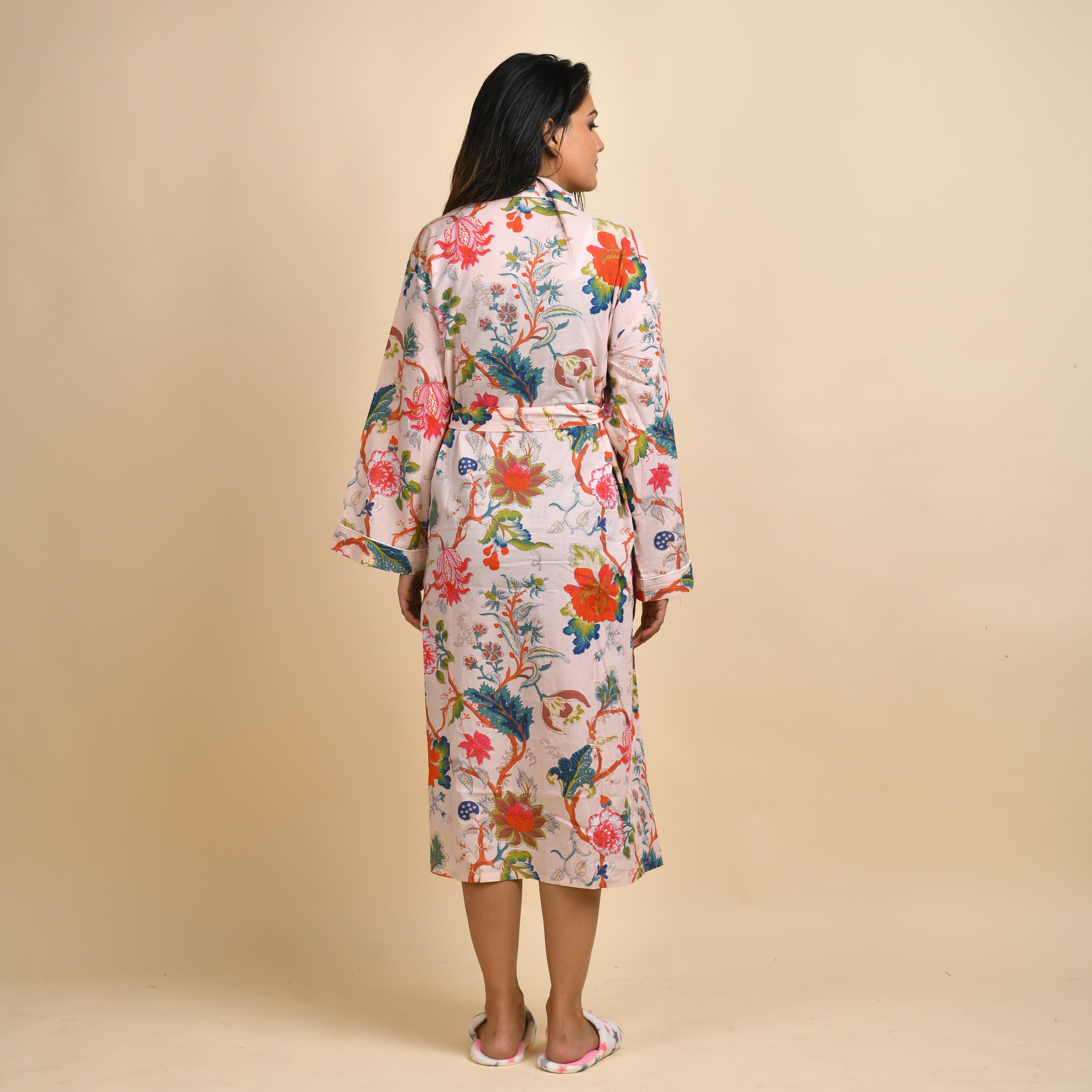 Multi-colour Pure Cotton kimono robe