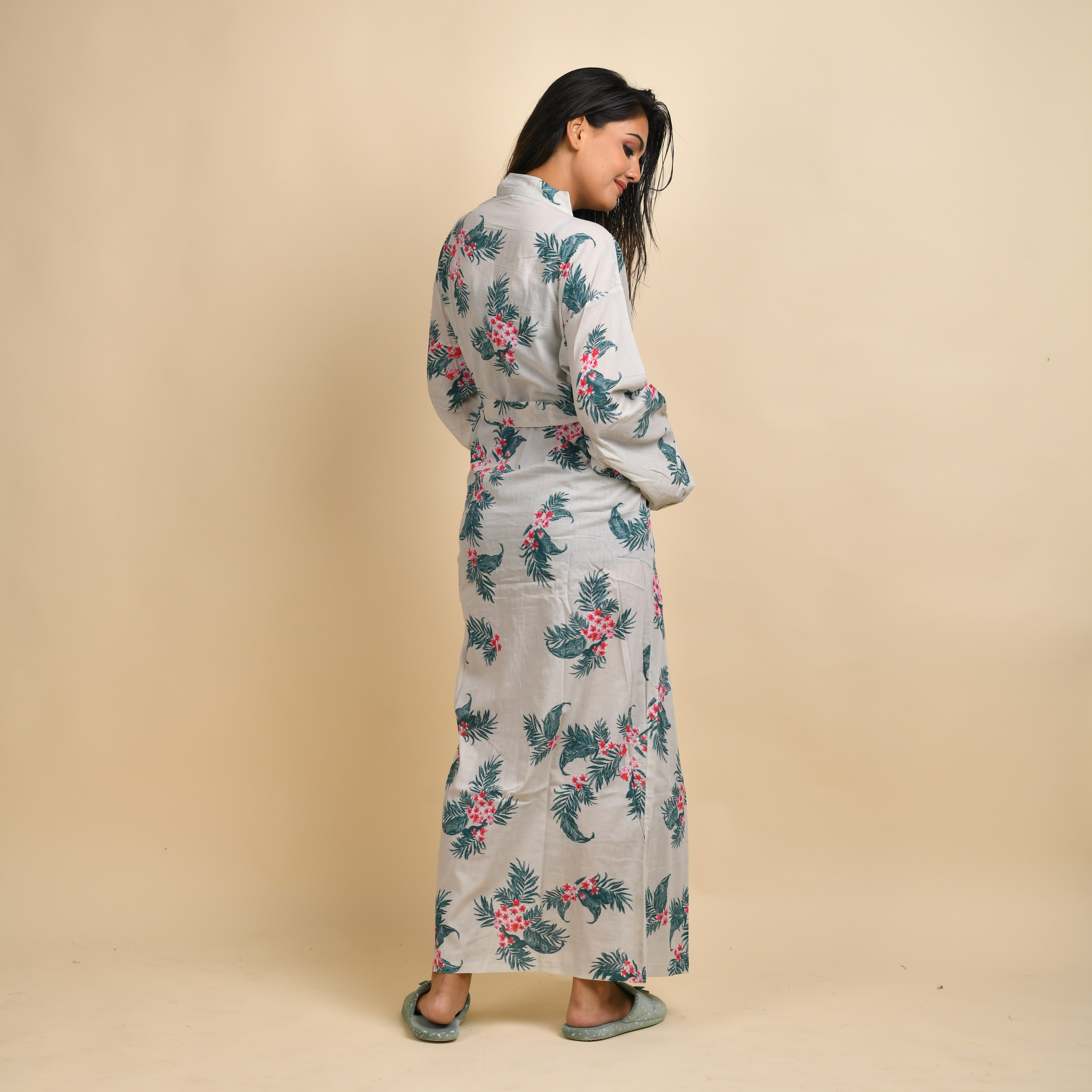 Hand printed Leaf Cotton kimono robe