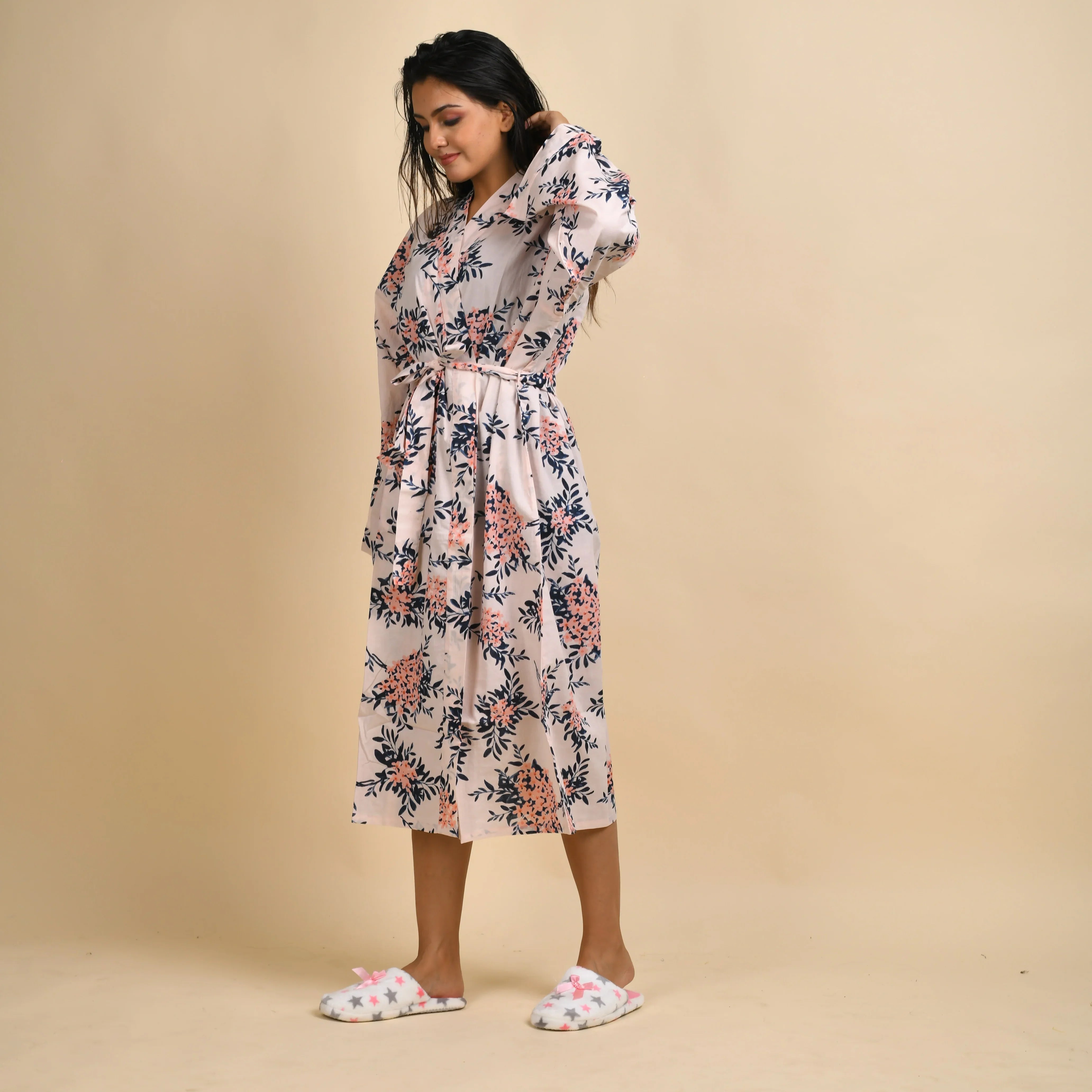 Set of 2 Cotton Hand printed kimono robe - SanskrutiHomes